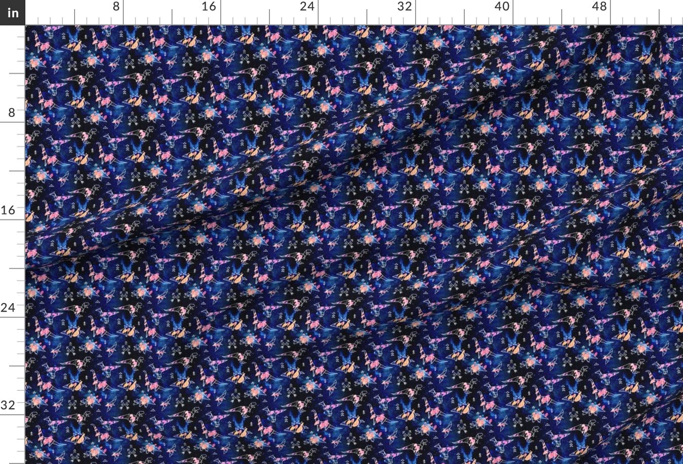 Dinos Space Dinosaurs Galaxy Origami Stars Geometric Night Cosmos Printed Minky Fabric - Soft Fat Quarter for Sewing Baby Blankets, Quilt Backing & Plush Toys - Perfect for Nursery Decor & DIY Craft Projects