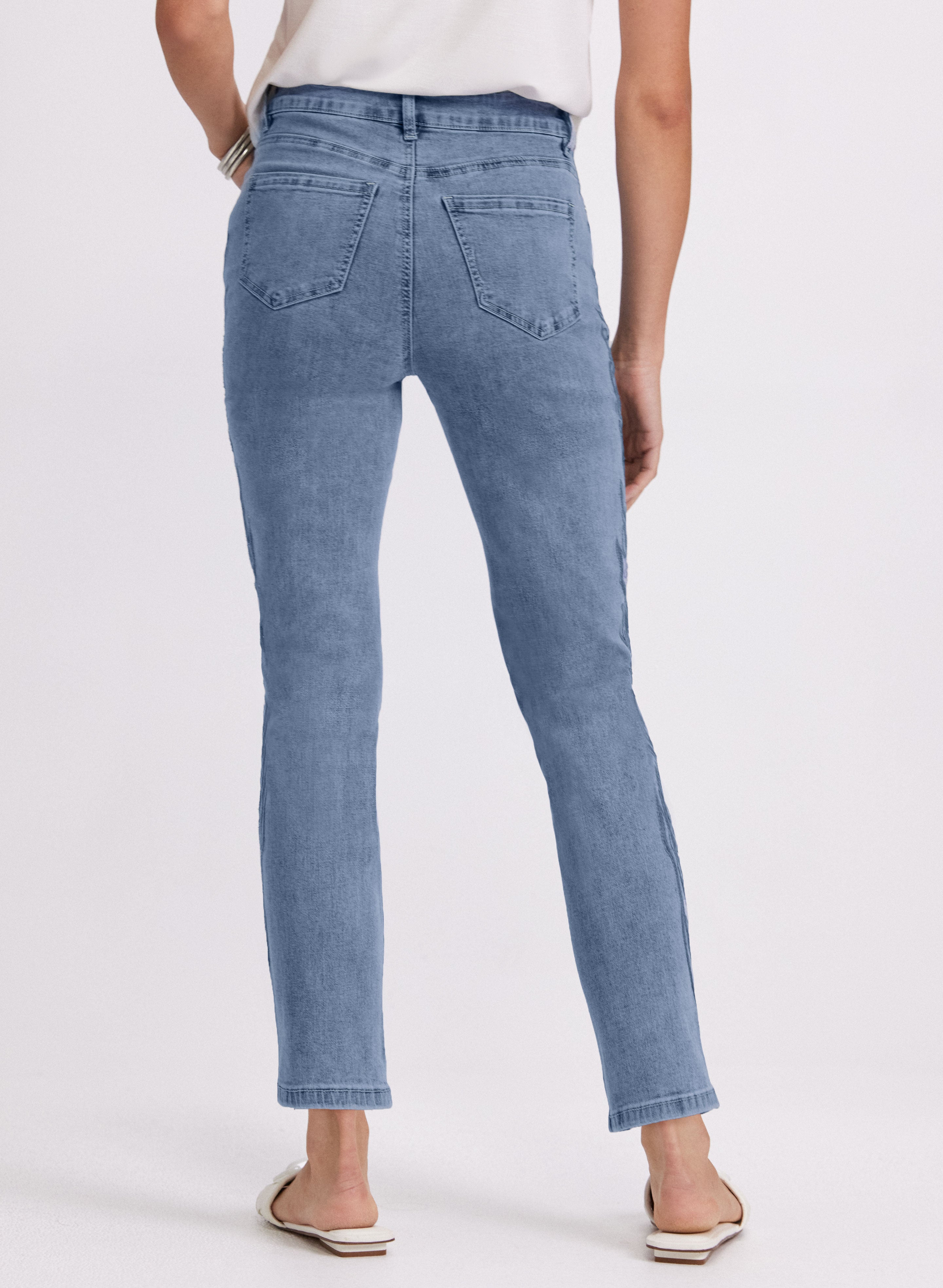 Embroidered Straight Leg Jeans for Women - High Waisted Denim Pants with Floral Design - Perfect for Casual Wear, Office Outfits & Date Nights