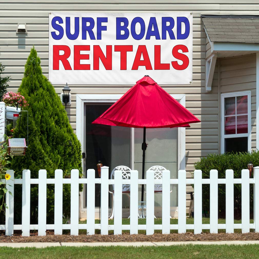 Custom Vinyl Banners 48x96 Inches - Durable Weatherproof Outdoor Signs with 8 Grommets for Surfboard Rentals, Business Advertising & Yard Signs (Blue/Red) - Perfect for Beach Shops, Events & Industrial Use