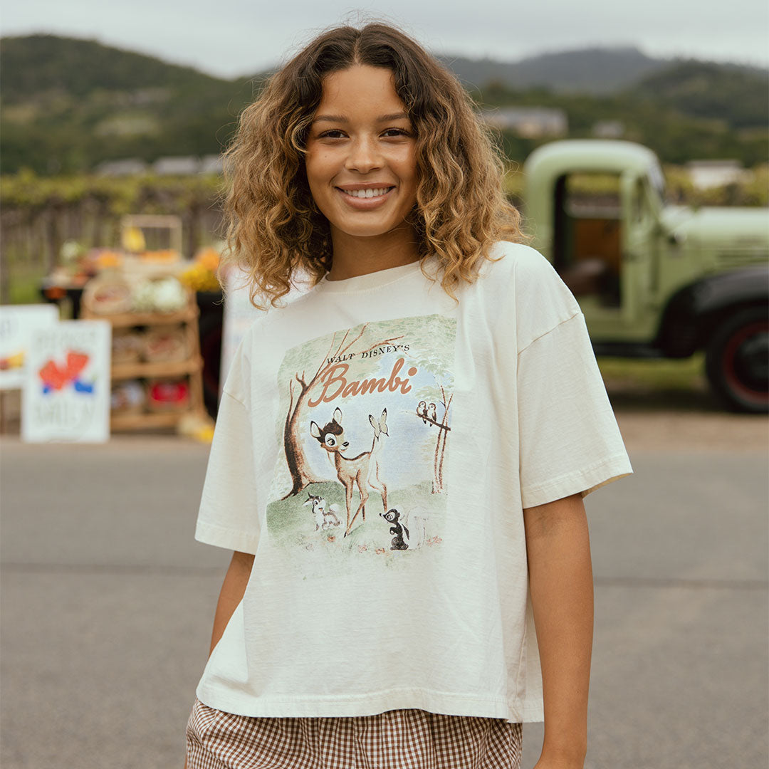 Disney Bambi Oversized T-Shirt for Women - Soft Cotton Vintage Graphic Tee - Casual Loungewear & Everyday Wear