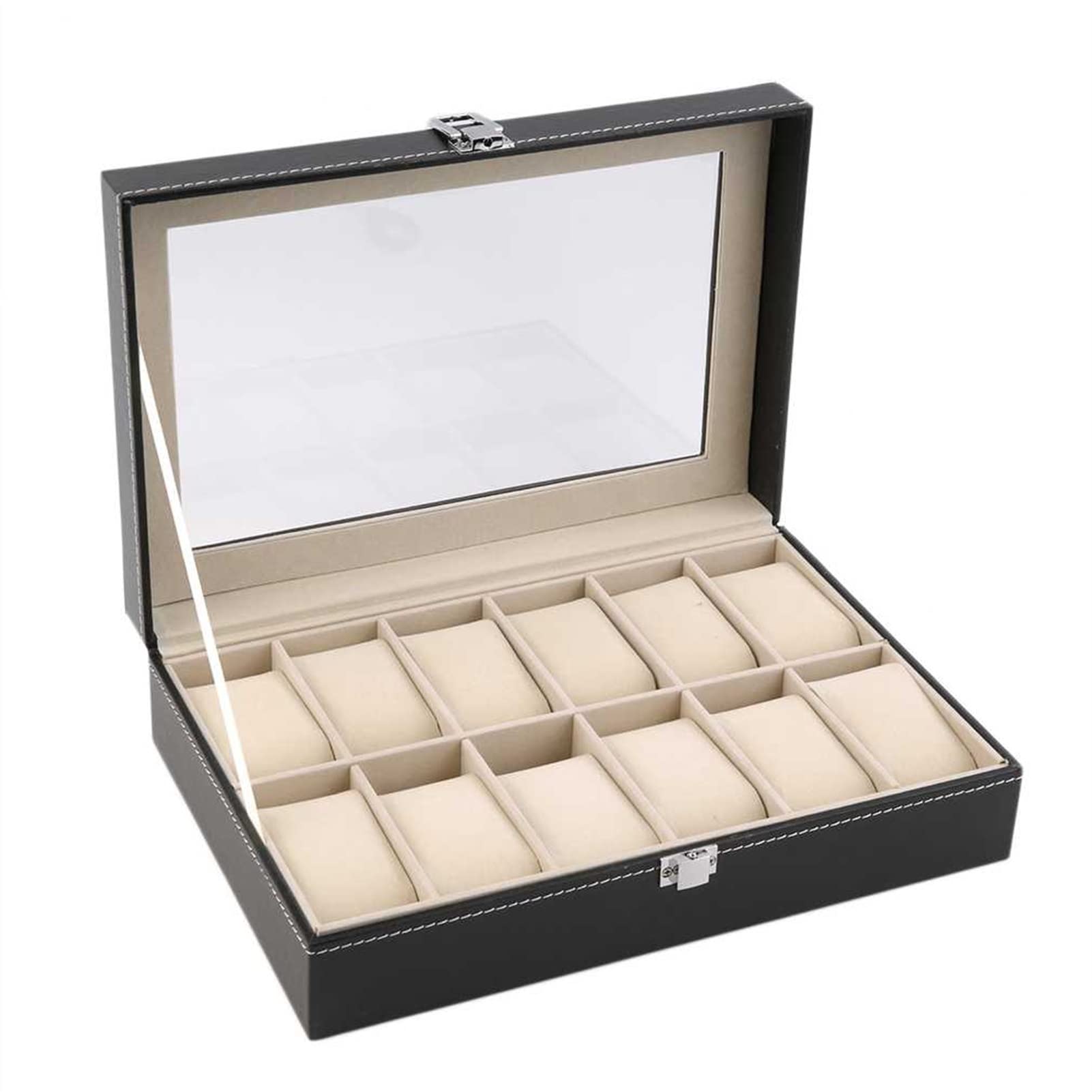 Premium 12-Slot Luxury Watch Box Organizer for Men - PU Leather Watch Display Case with Metal Buckle, Large Watch Holder & Storage Box - Perfect for Travel, Gifts & Watch Collection Organization (Black)