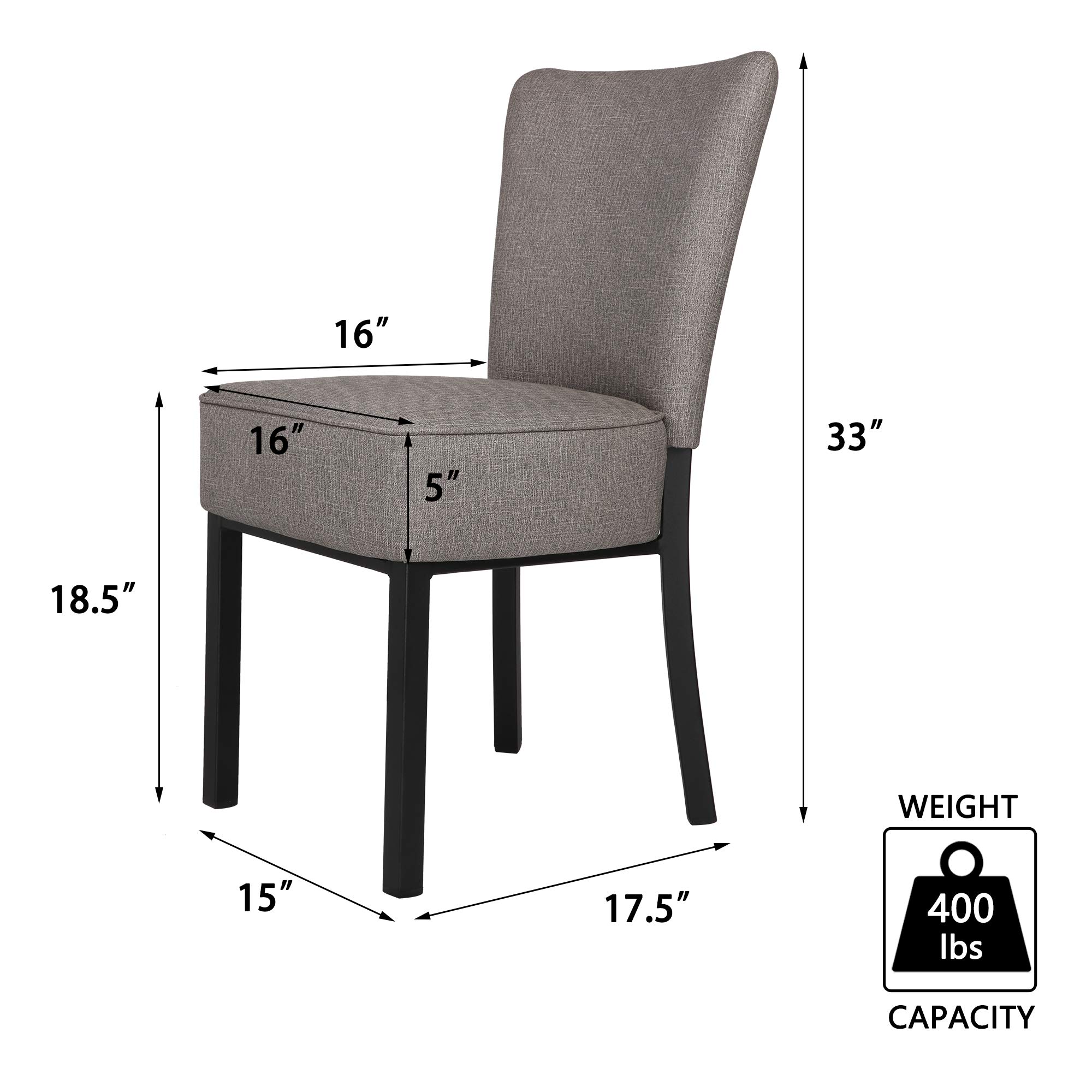 LUCKYERMORE 2-Pack Modern PU Leather Dining Chairs with Soft Cushion - Sturdy Metal Frame Side Chairs for Kitchen, Living Room & Bedroom - Heavy Duty Vinyl Gray Upholstered Seating - Perfect for Family Meals, Entertaining Guests & Home Office Use
