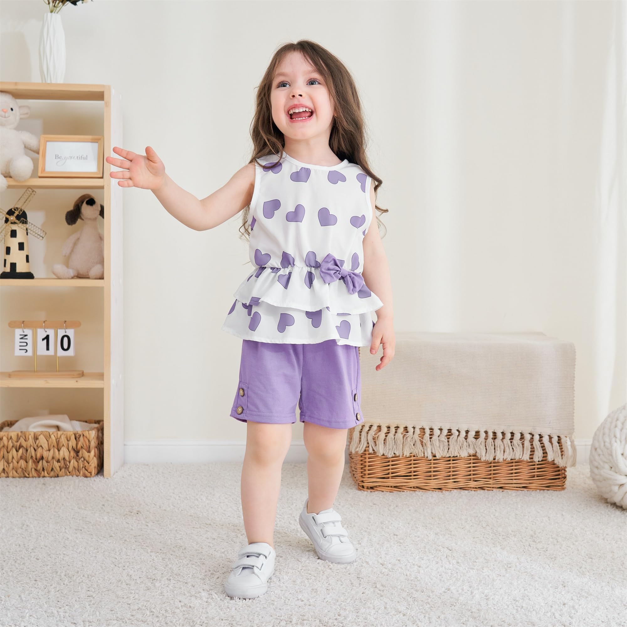 Girls' Heart Print Sleeveless Top & Shorts Set - Cute Toddler Summer Outfits for Playtime & Beach Vacations