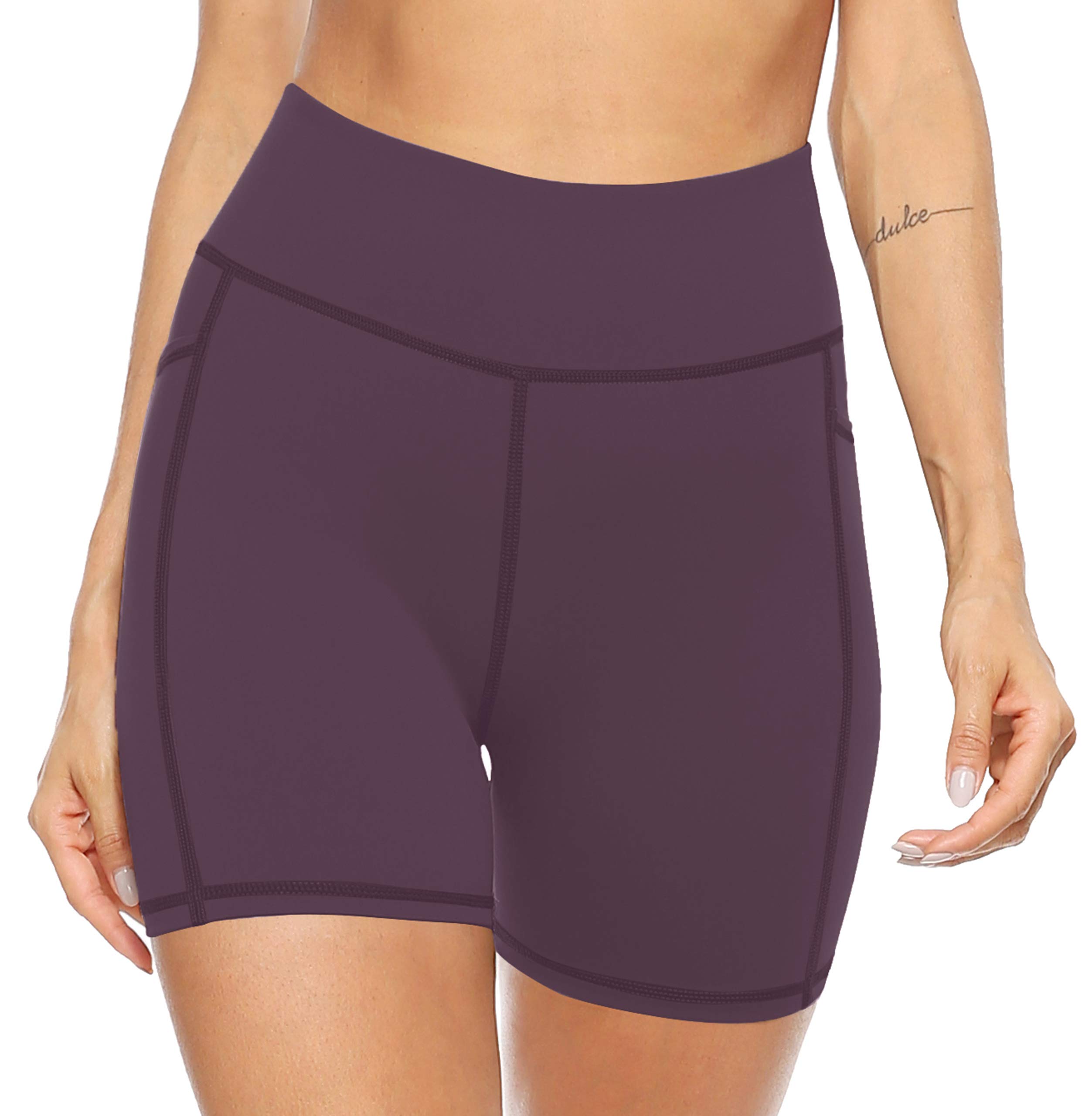 AFITNE Women's High Waist Yoga Shorts with Pockets - Tummy Control Workout Running Biker Shorts for Gym, Yoga & Everyday Wear