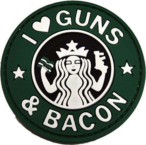 Tactical Morale Patch - I Love Guns & Bacon - Military Style Hook and Loop Patch for Vests, Hats & Backpacks - Perfect for Outdoor, Hunting & Airsoft Enthusiasts