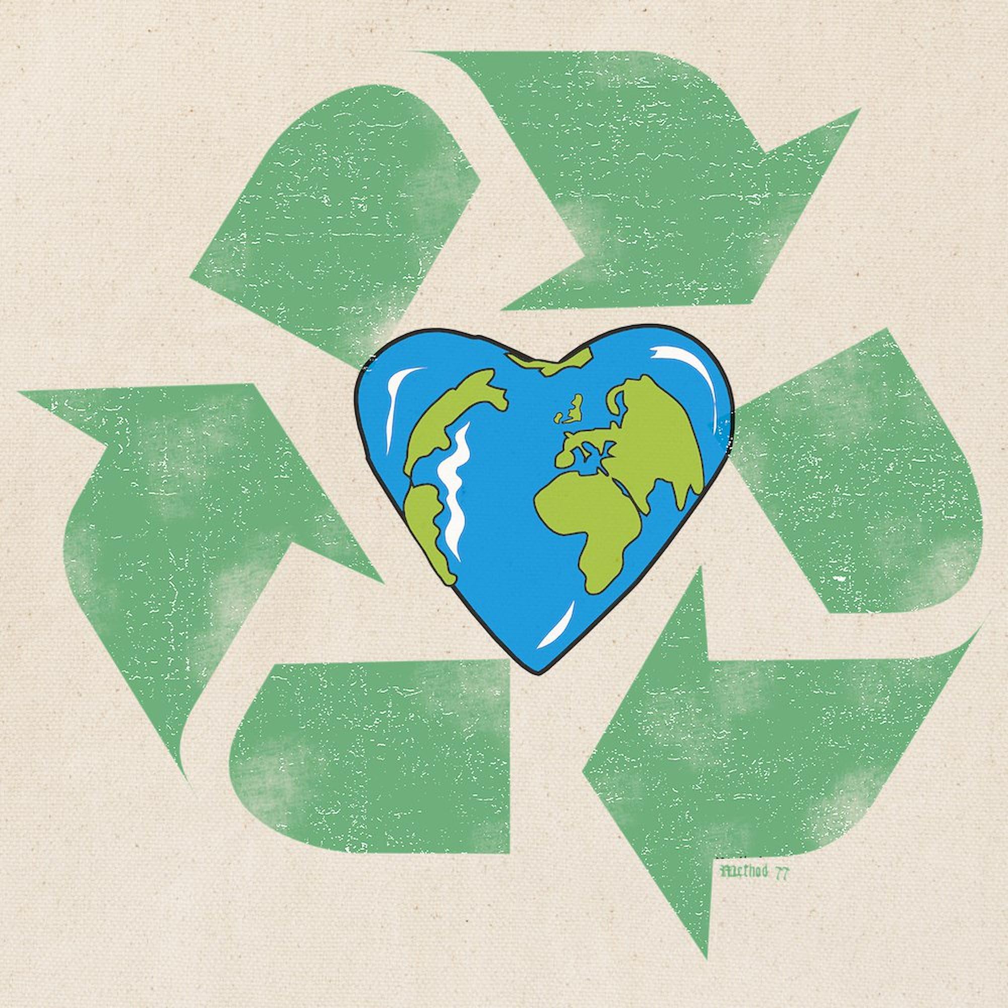 Eco-Friendly Recycle Earth Heart Tote Bag - Natural Canvas Reusable Shopping Bag for Groceries, Beach & Daily Use