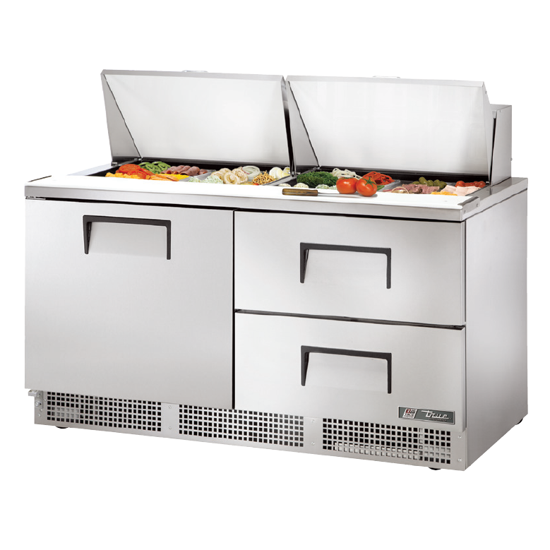 True 60 Sandwich & Salad 24 Pan Refrigerated Prep Table with 2 Drawers & 1 Door - Commercial Kitchen Equipment for Restaurants, Delis & Catering Services - TFP 64 24M D 2
