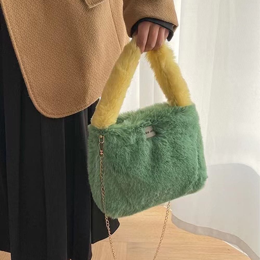 AG Collective Faux Fur Shoulder Crossbody Bag for Women - Fluffy Chain Strap Handbag - Perfect for Winter Fashion, Parties & Everyday Use