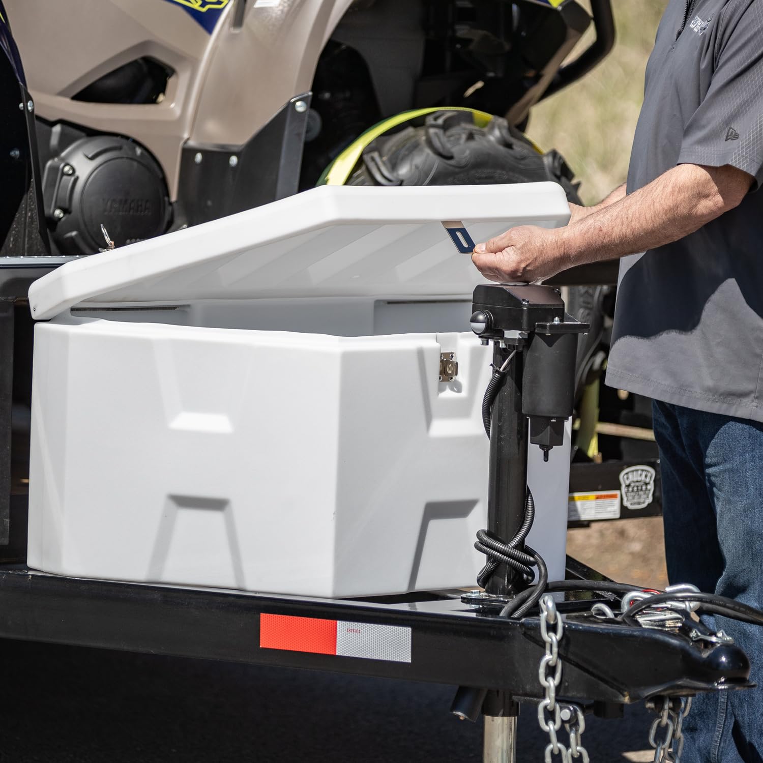 Buyers Products 1701679 White Poly Trailer Tongue Box - 18 x 19 x 36 Inch Heavy-Duty Storage Tool Box | Made in USA | Perfect for RV, Boat & Utility Trailer Organization | Weatherproof & Durable Design