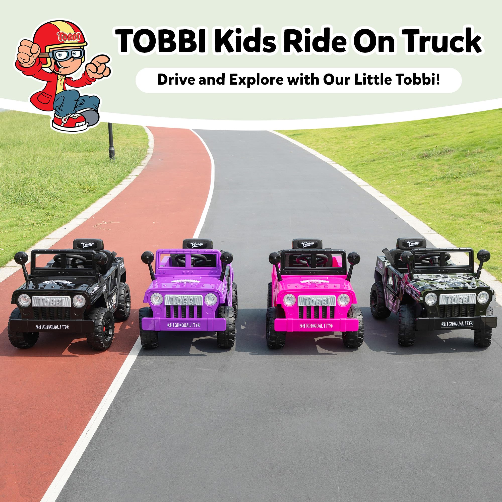 TOBBI 12V Kids Electric Ride On Toy Car - Battery Powered Off-Road Truck with LED Lights, Horn & Suspension - Best Gift for Boys & Girls Ages 3-6 (Black) - Perfect for Outdoor Play, Birthday Presents & Backyard Adventures