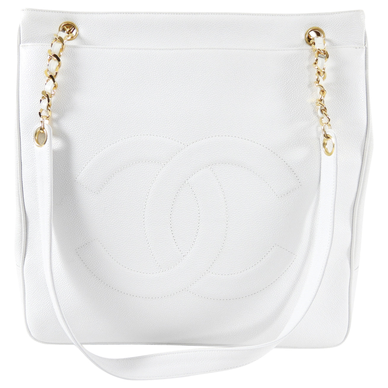 Vintage Chanel 1994 White Caviar Leather Large CC Logo Shoulder Tote Bag - Luxury Designer Handbag for Women, Perfect for Work, Travel & Special Occasions