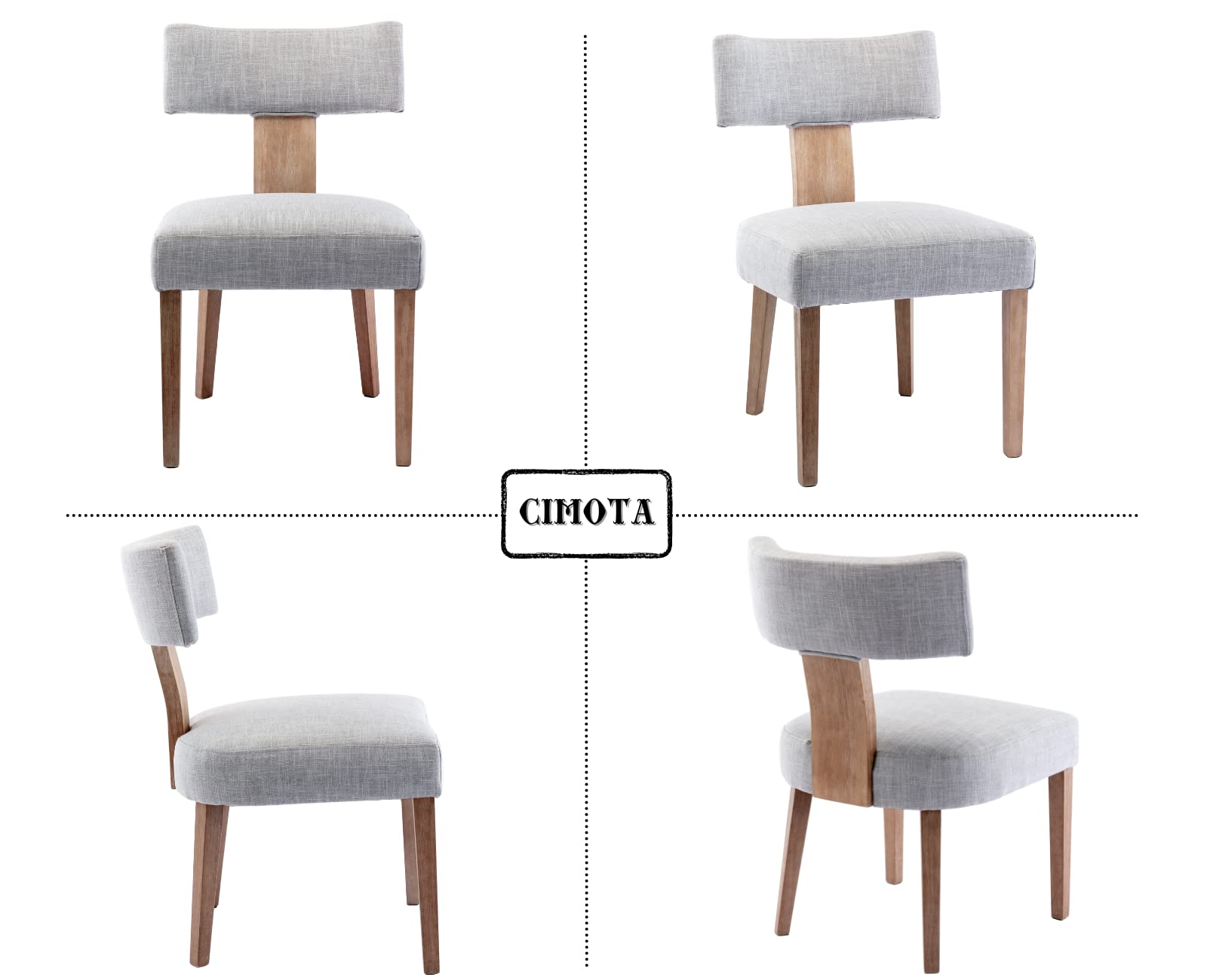 CIMOTA Mid Century Modern Upholstered Dining Chairs Set of 2 - Linen Grey Farmhouse Kitchen & Dining Room Chairs with Wood Frame & Curved Backrest - Perfect for Small Spaces, Breakfast Nooks & Cozy Dining Areas