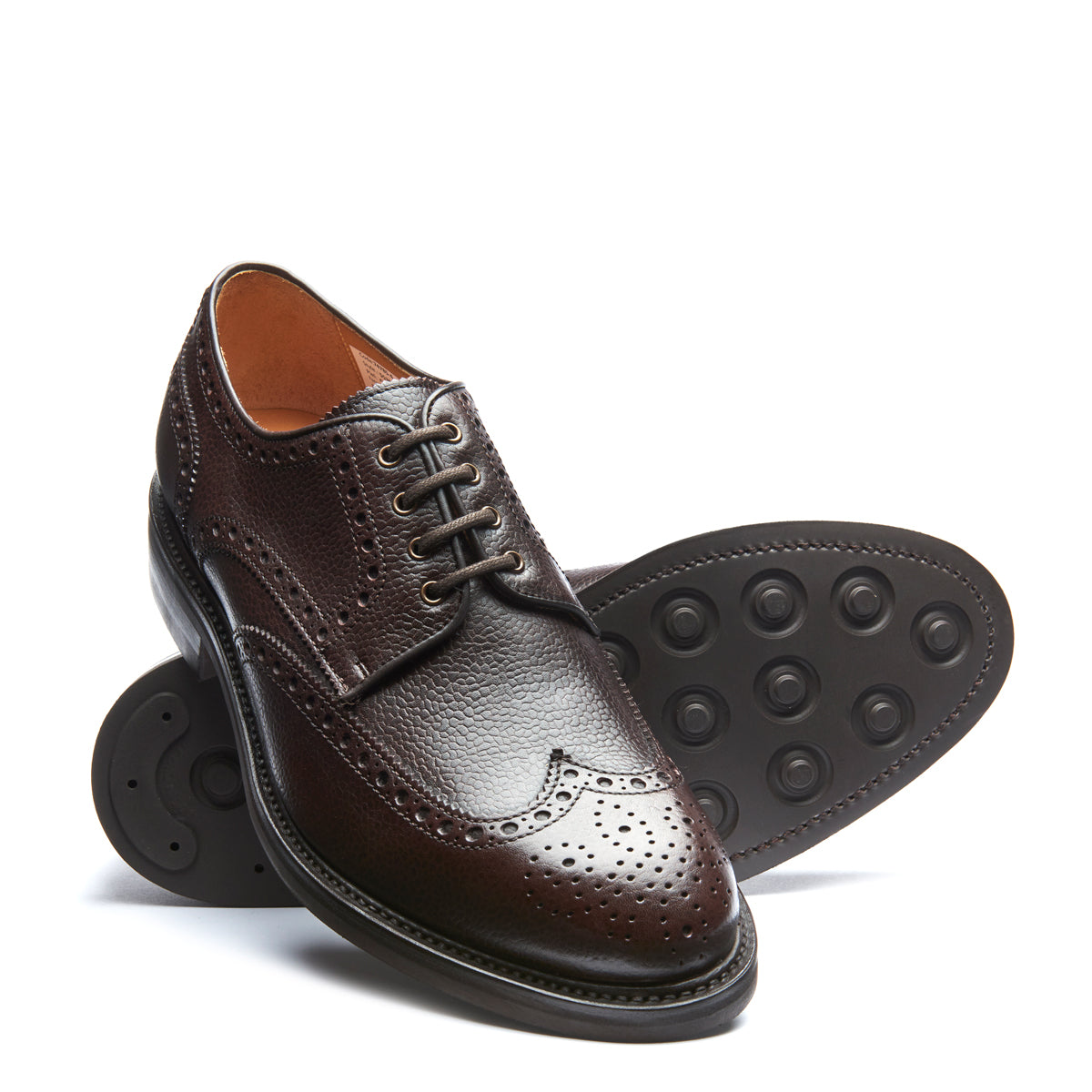 Walnut Brown Grain Calf Leather 4-Eye Gibson Brogue Dress Shoes for Men - Classic Oxford Style for Business, Weddings & Formal Occasions