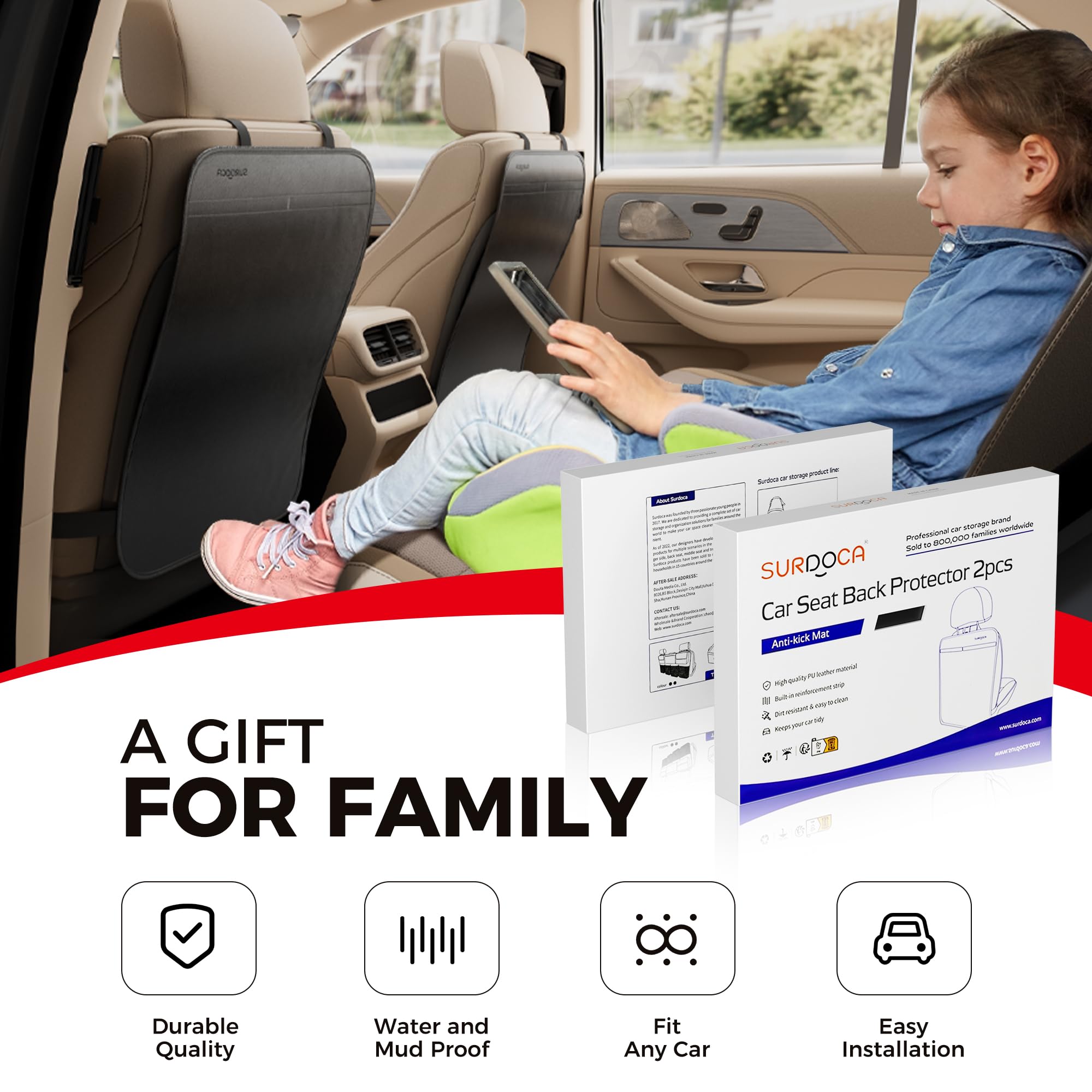 SURDOCA Leather Car Back Seat Protector for Kids - Waterproof Kick Mats to Shield from Dirt, Mud & Scratches - Perfect for Family Road Trips, School Runs & Pet Travel
