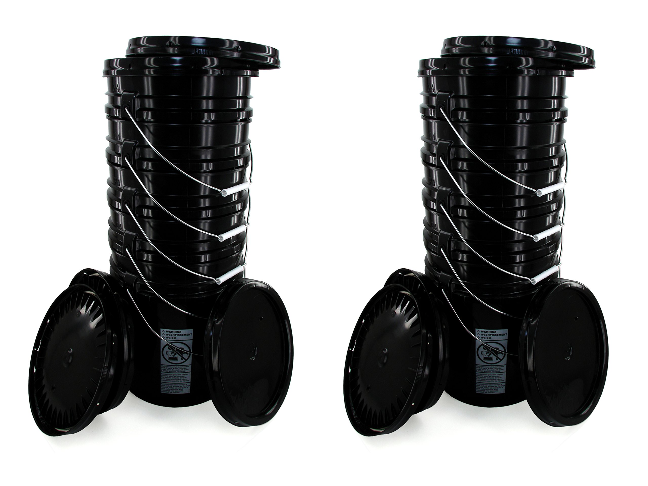 5-Gallon Black Buckets with Snap-On Lids - 10-Pack Heavy Duty 90 mil Bucket Kit for Storage, Food Prep, Painting & DIY Projects
