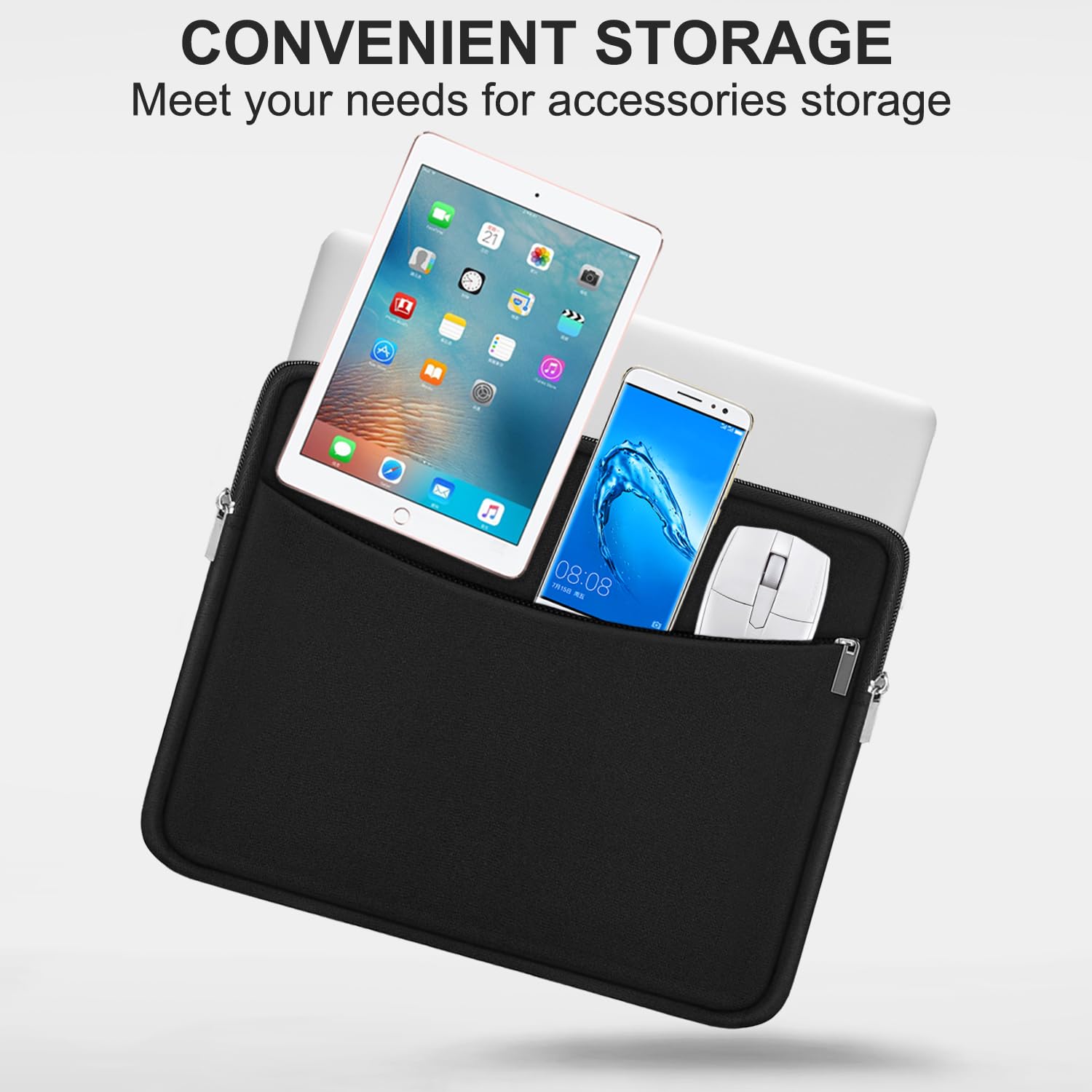 15 Inch Shockproof Laptop Case with Accessory Pocket - Protective Travel Sleeve for MacBook Air, MacBook Pro, HP, Dell, Lenovo - Perfect for Work, School & Travel, Black