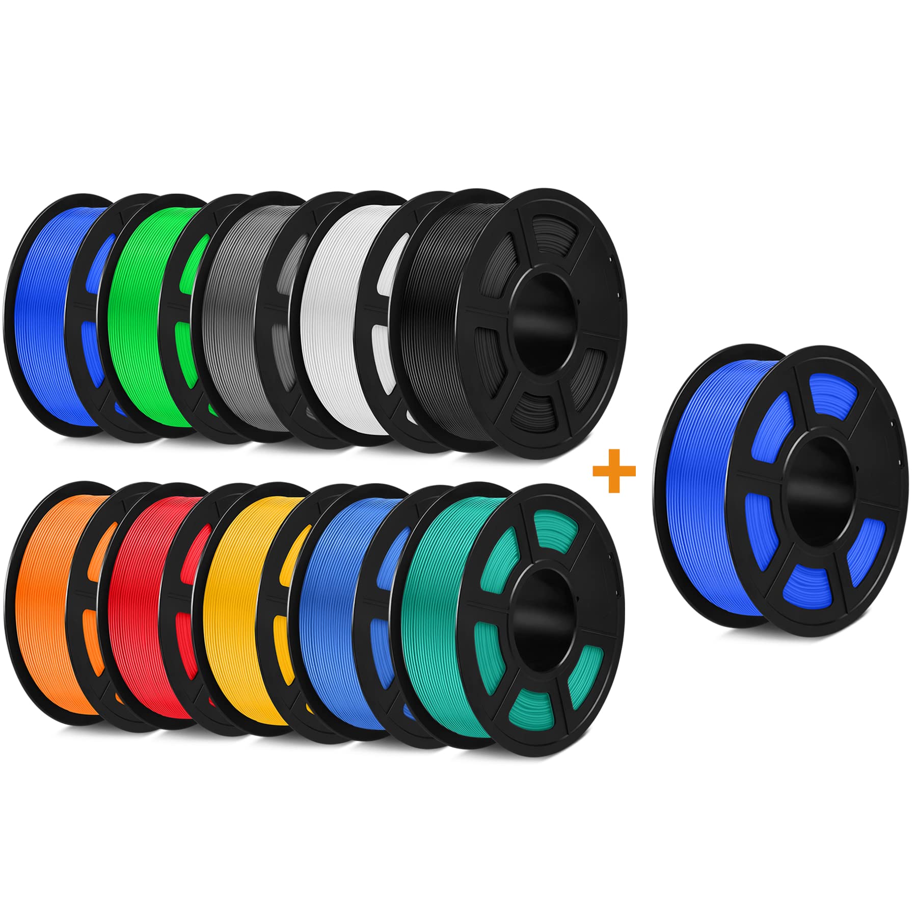 SUNLU PLA+ 3D Printer Filament 1.75mm 10KG Spool - High Precision +/-0.02mm for 3D Printing, 3D Pens & DIY Projects - 11x1KG Multi-Color Pack (10 Vibrant Colors) - Perfect for Home, School and Professional 3D Printing Projects