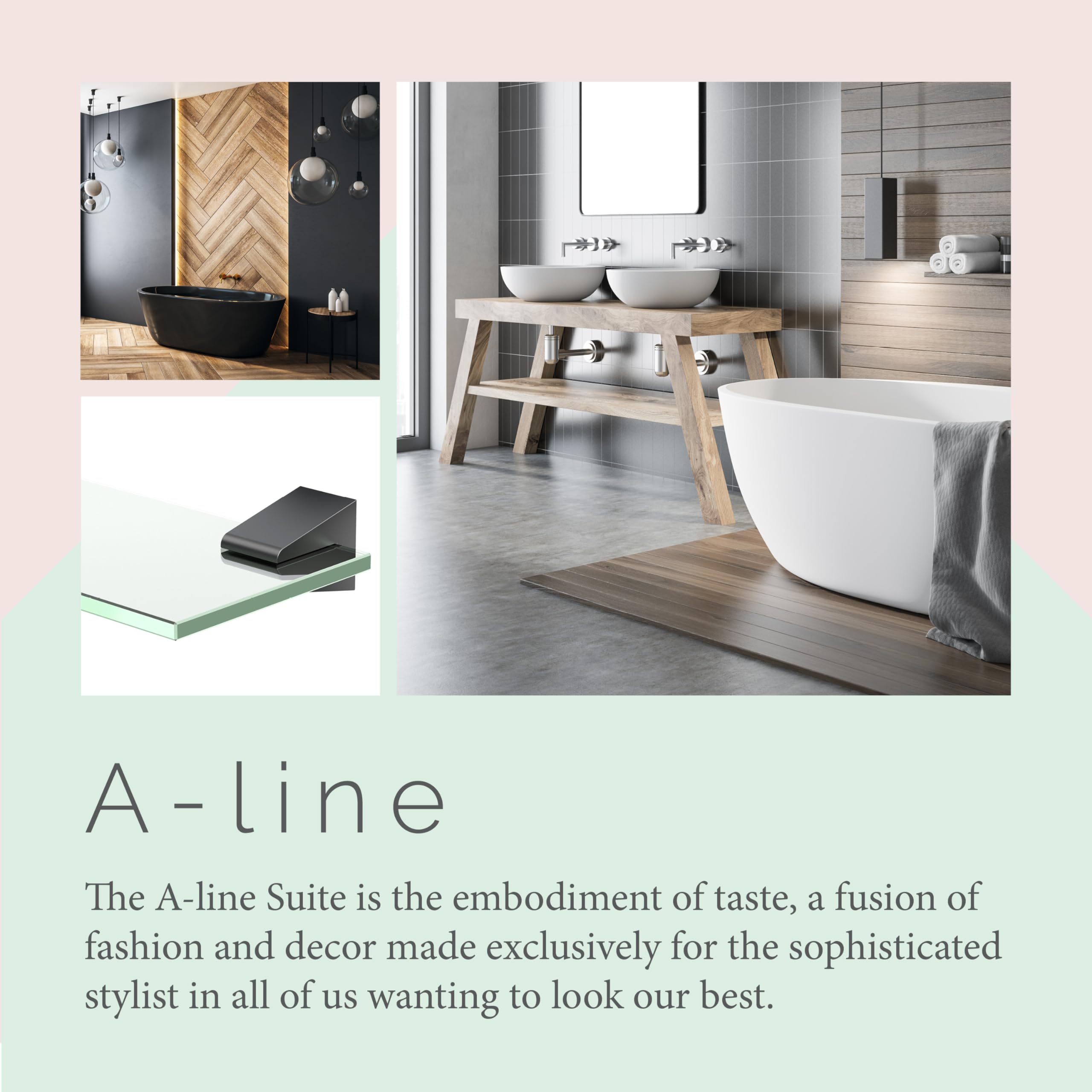 Gatco 5656MX Matte Black A-Line Bathroom Glass Shelf - Perfect for Shower, Bathroom Storage & Organization
