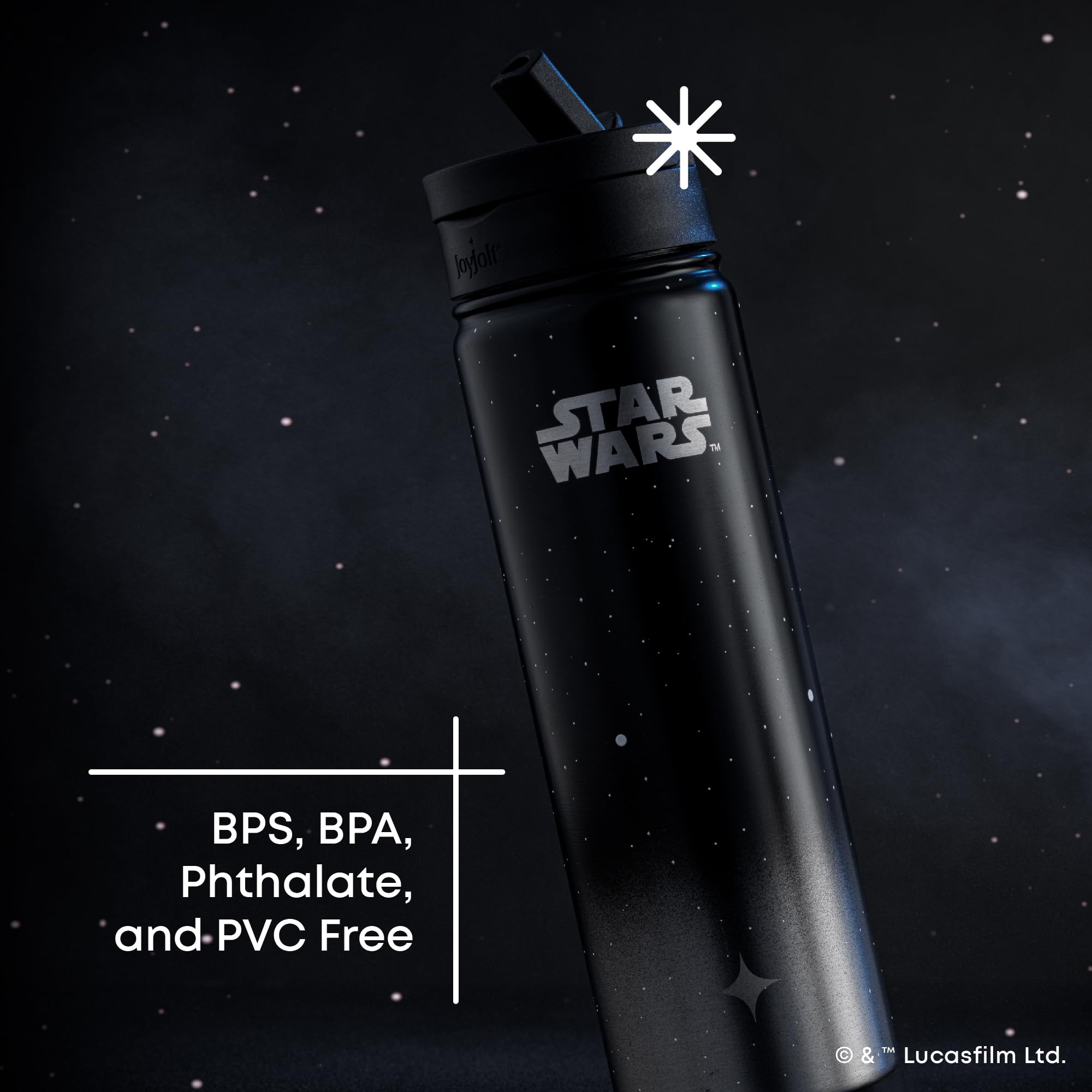 JoyJolt 22oz Stainless Steel Star Wars Water Bottle - Vacuum Insulated, BPA-Free, with Straw Lid | Death Star Design for Sports, Travel & Gym | Perfect Star Wars Gift for Fans & Collectors