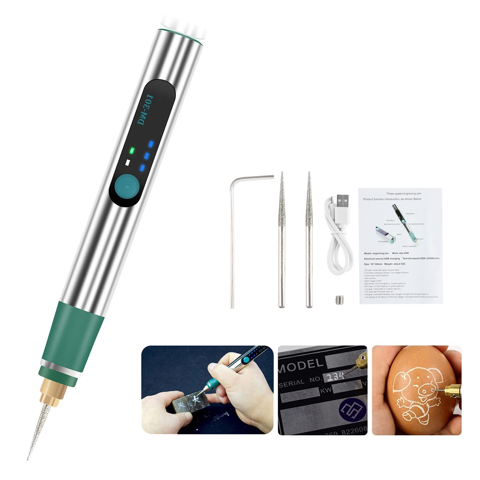 Professional Cordless Electric Engraving Pen - USB Rechargeable Mini Engraver Tool for Metal, Jewelry, Glass, Wood, Stone & Plastic - Perfect for DIY Crafts, Personalized Gifts & Home Decor Projects