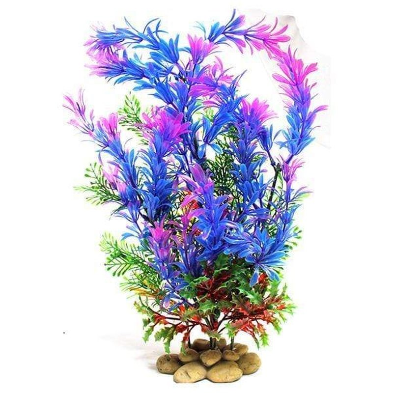 Aquatopia Artificial Blue Plant with Natural Pebble Base - 30cm Tall Decorative Faux Plant for Home, Office, and Indoor Spaces