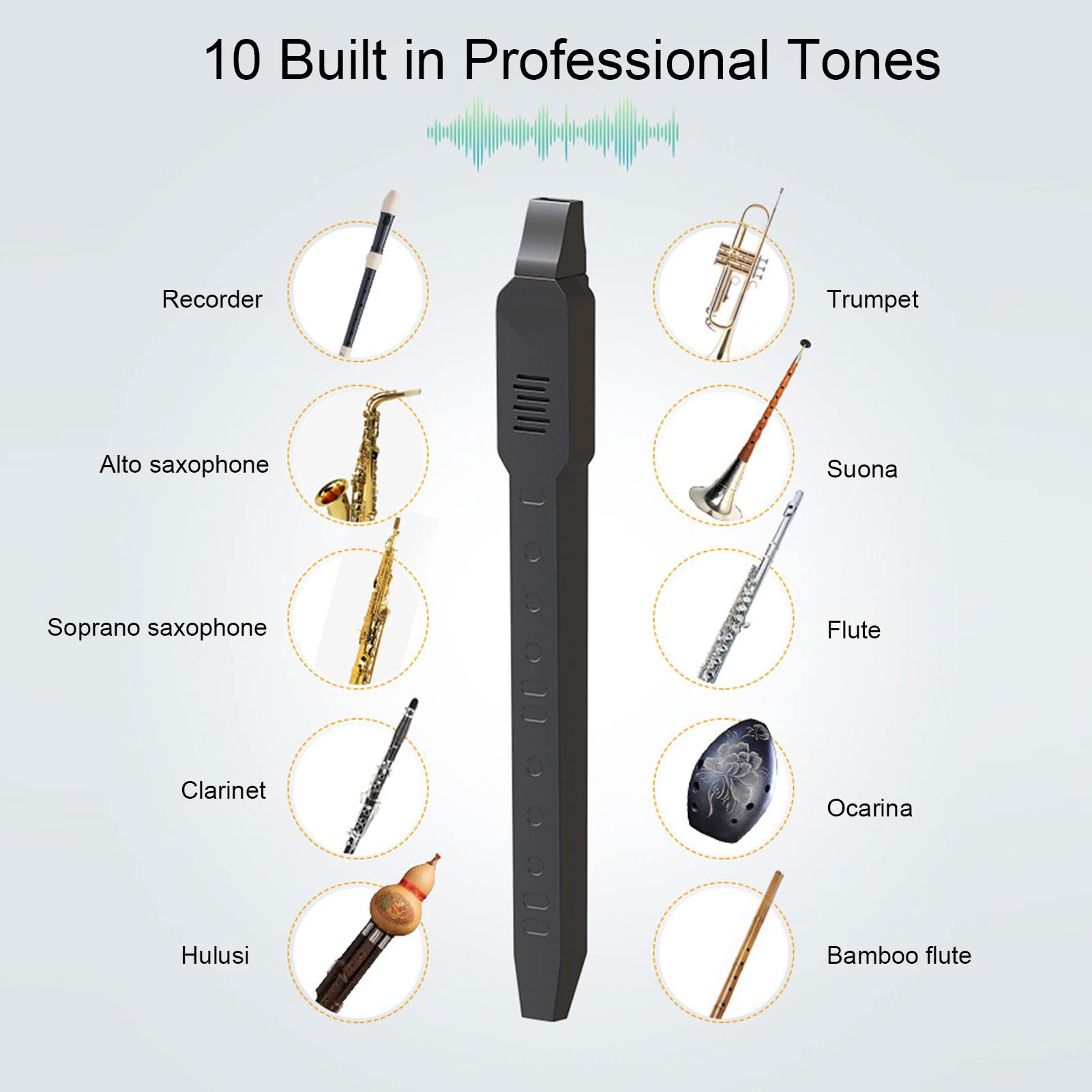 **Digital Wind Instrument with MIDI Connectivity - 10 Tones, Rechargeable Mini Electronic Wind Controller with 12 Accompaniments - Compatible with External Speakers & Headphones (Black) - Perfect for Live Performances, Studio Recording & Music Practice**
