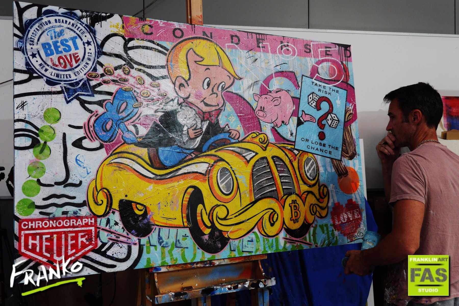 Fast Getaway 160cm x 100cm Richie Rich Bitcoin Art Print - Perfect for Home Decor, Office Wall Art & Crypto Enthusiast Gifts