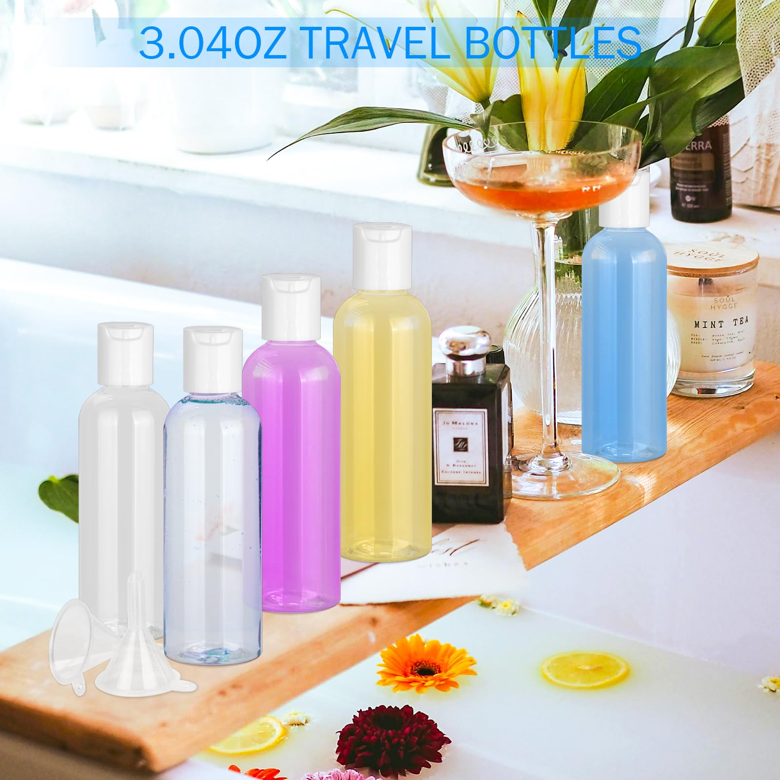 6 Pack 3.4 oz (100ml) TSA Approved Leakproof Travel Bottles - Clear Plastic Empty Toiletry Containers for Shampoo, Conditioner & Lotion | Perfect for Air Travel, Camping & Gym Essentials with Removable Labels
