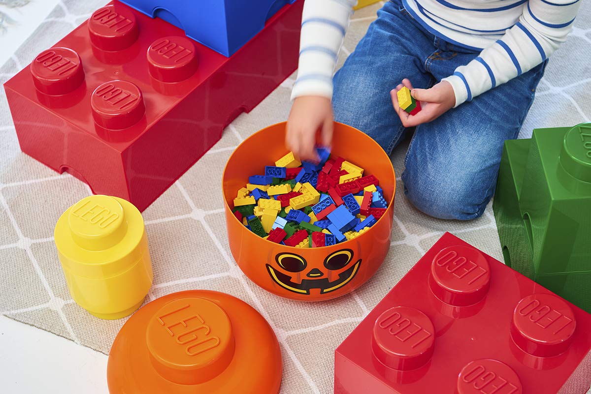 LEGO Storage Heads Stackable Toy Organizer - Buildable Stacking Bins for Kids' LEGO Bricks & Toys (6.3x6.3x7.28 Inches, Pumpkin Orange) - Perfect for Bedroom, Playroom & Classroom Organization