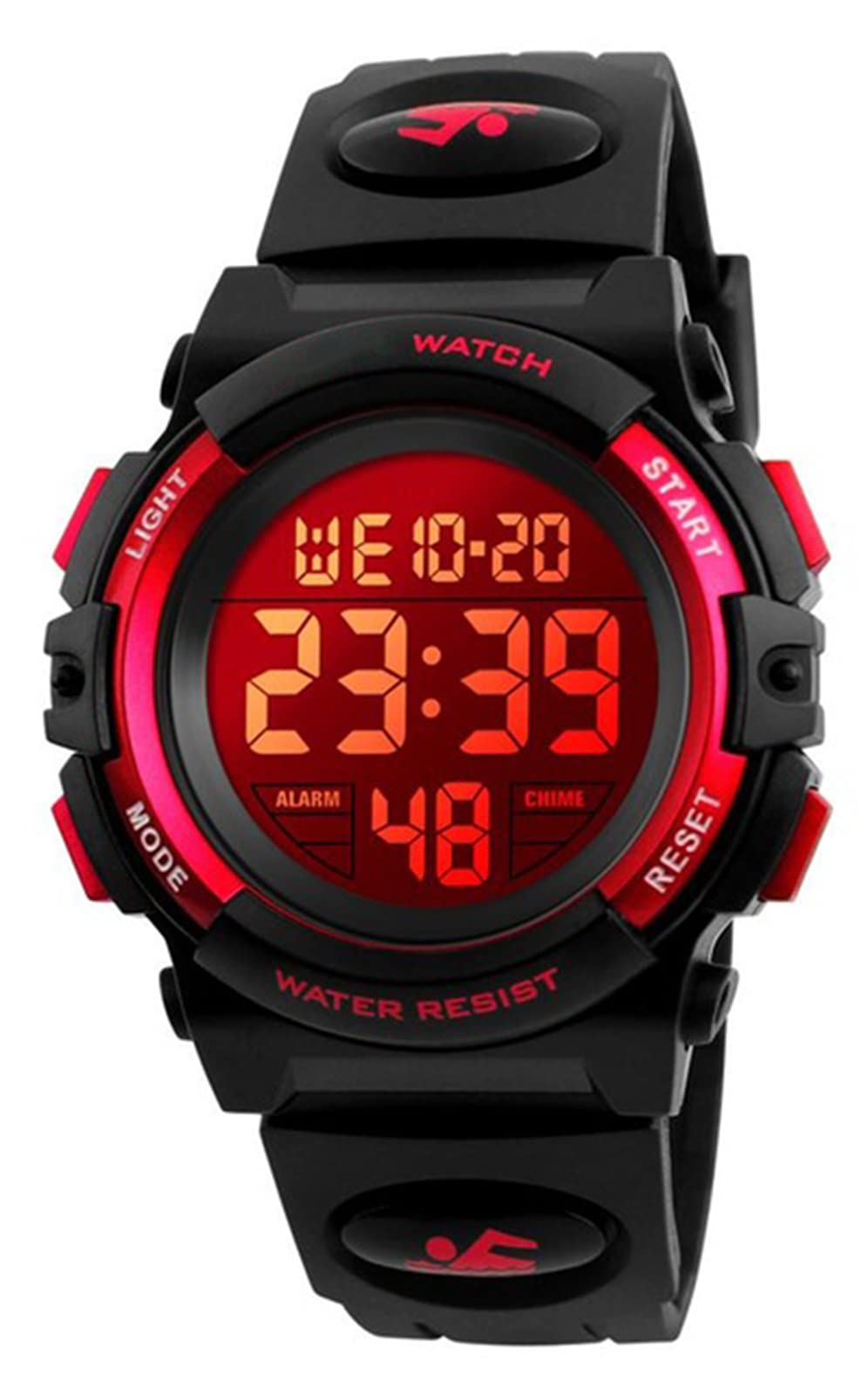 FANMIS Men's Digital Sports Watch - LED Backlight, Waterproof, Multifunction Chronograph with PU Strap (Red) - Perfect for Outdoor Activities, Running, Hiking & Fitness Tracking