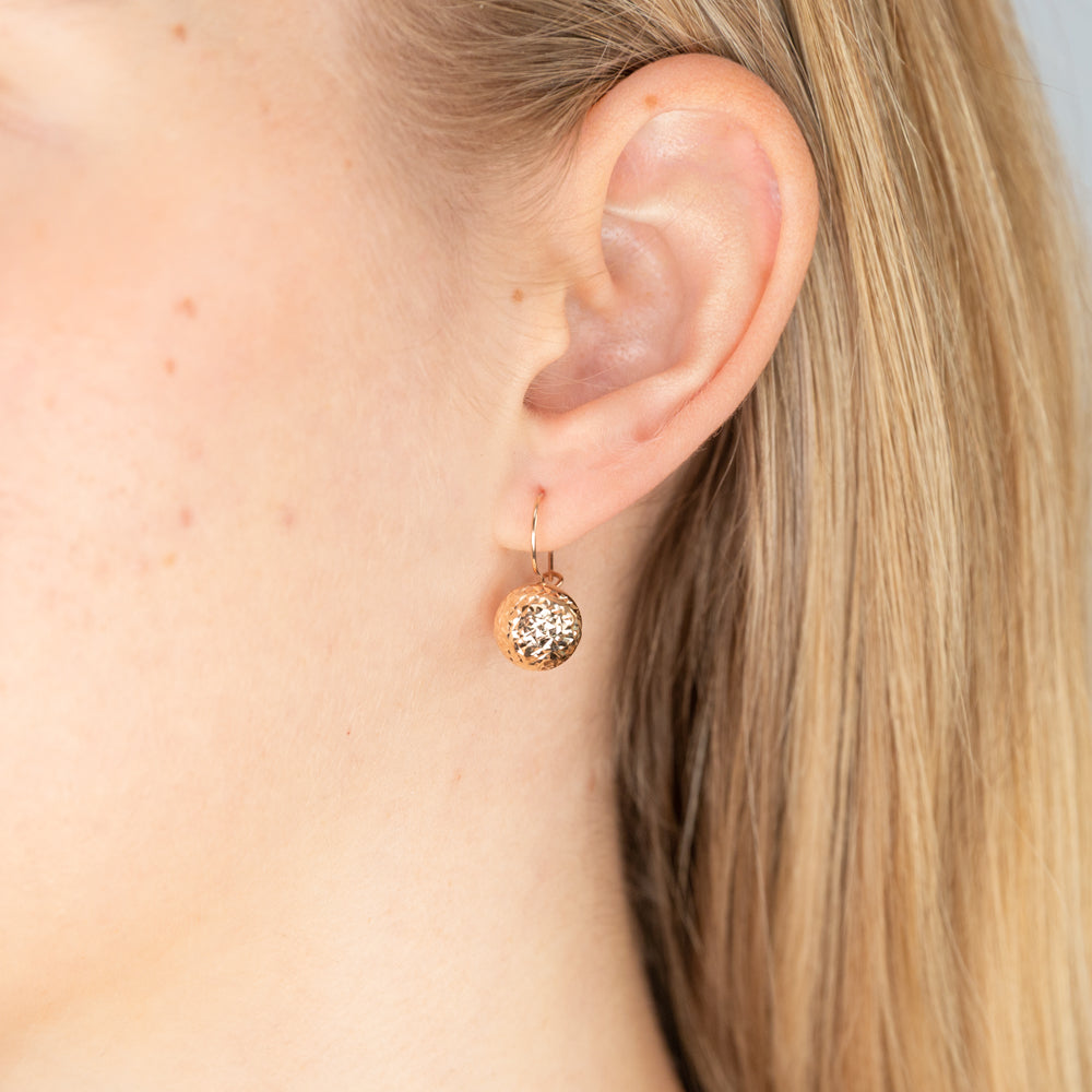 9ct Rose Gold Diamond Cut 10mm Ball Earwire Earrings - Elegant Dangle Earrings for Women, Perfect for Weddings, Parties & Special Occasions