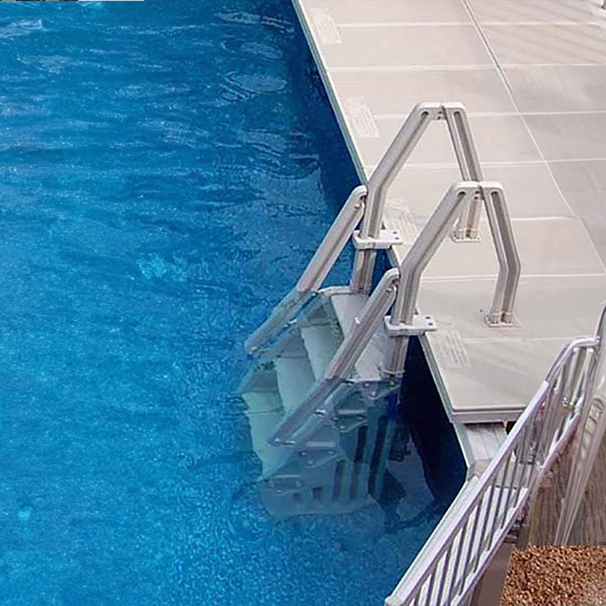 Vinyl Works Deluxe Adjustable 24-Inch Wide Pool Step Ladder for Above Ground Swimming Pools | Non-Slip Steps | Durable Taupe Design | Easy Entry & Exit System | Perfect for Backyard, Inground, and Family Pool Safety