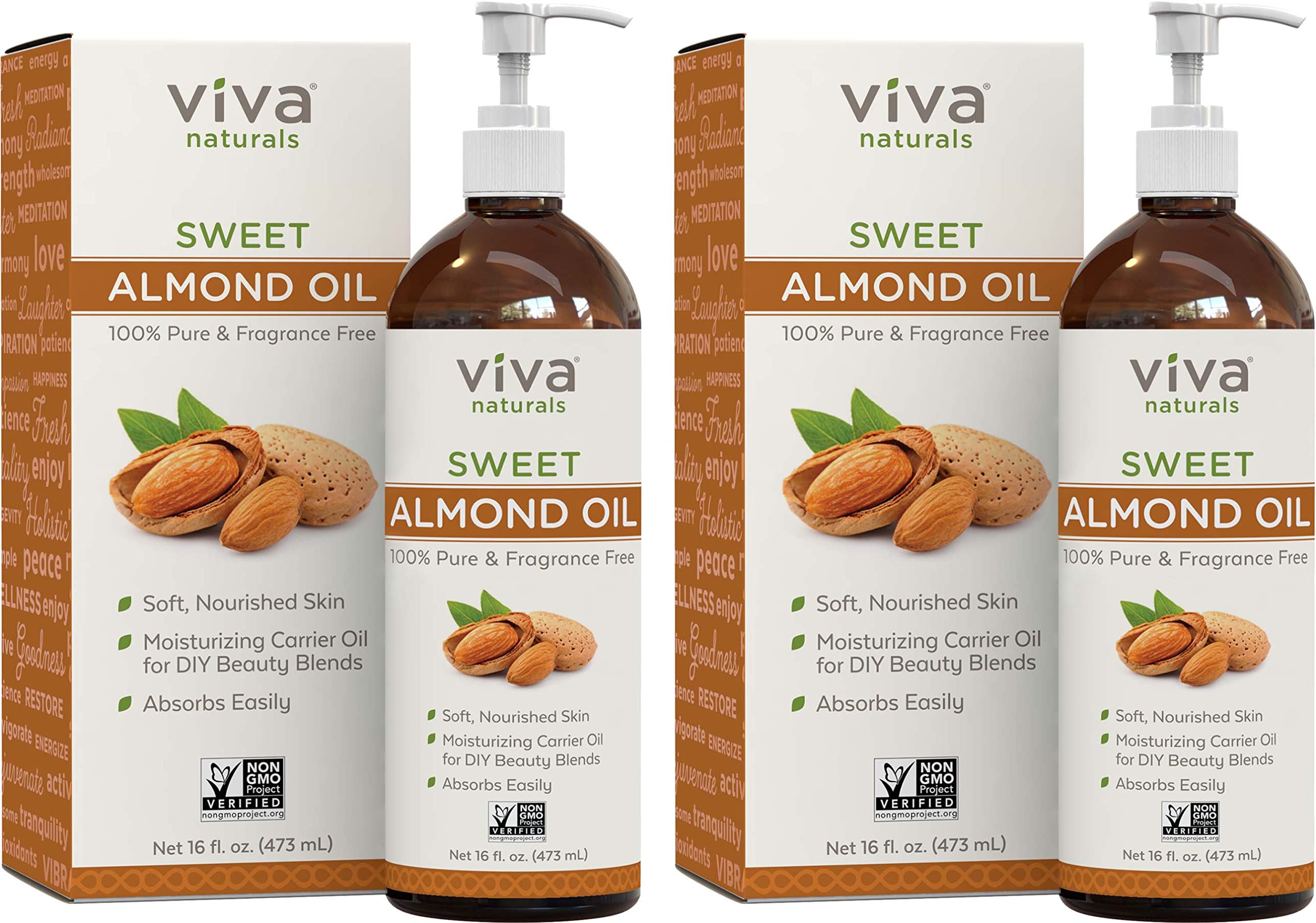 Organic Sweet Almond Oil 16 oz (Pack of 2) - Pure Cold Pressed for Skin & Hair Care - Natural Moisturizer for Face, Body & Scalp - Unscented Massage Oil for Relaxation & Aromatherapy - Perfect for DIY Beauty Recipes & Spa Treatments