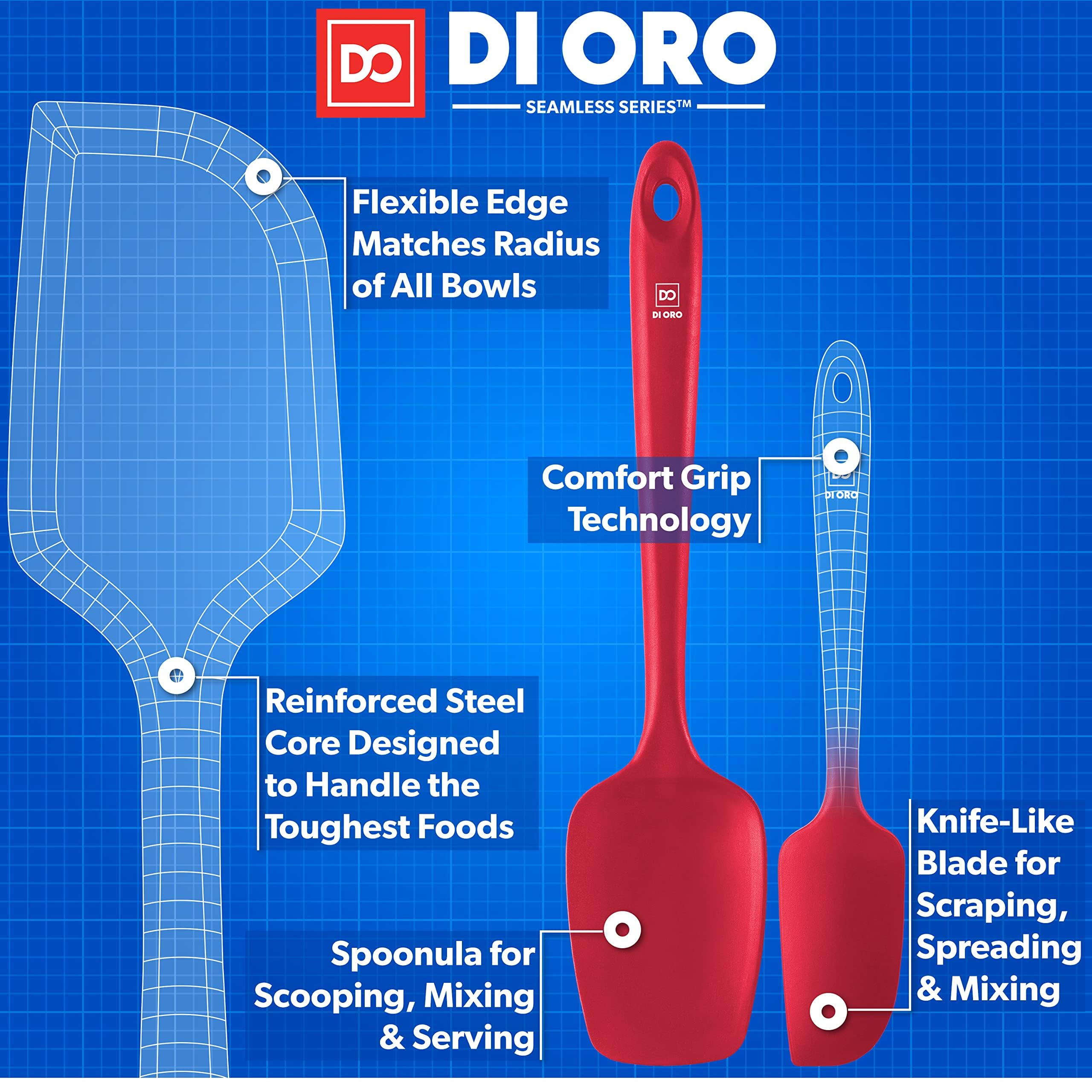 DI ORO Premium Silicone Spatula Set - 5-Piece Heat-Resistant Kitchen Utensils (600°F) for Baking, Cooking & Mixing - BPA-Free Rubber Scrapers for Nonstick Cookware - Dishwasher Safe (Red) - Perfect for Home Bakers & Professional Chefs