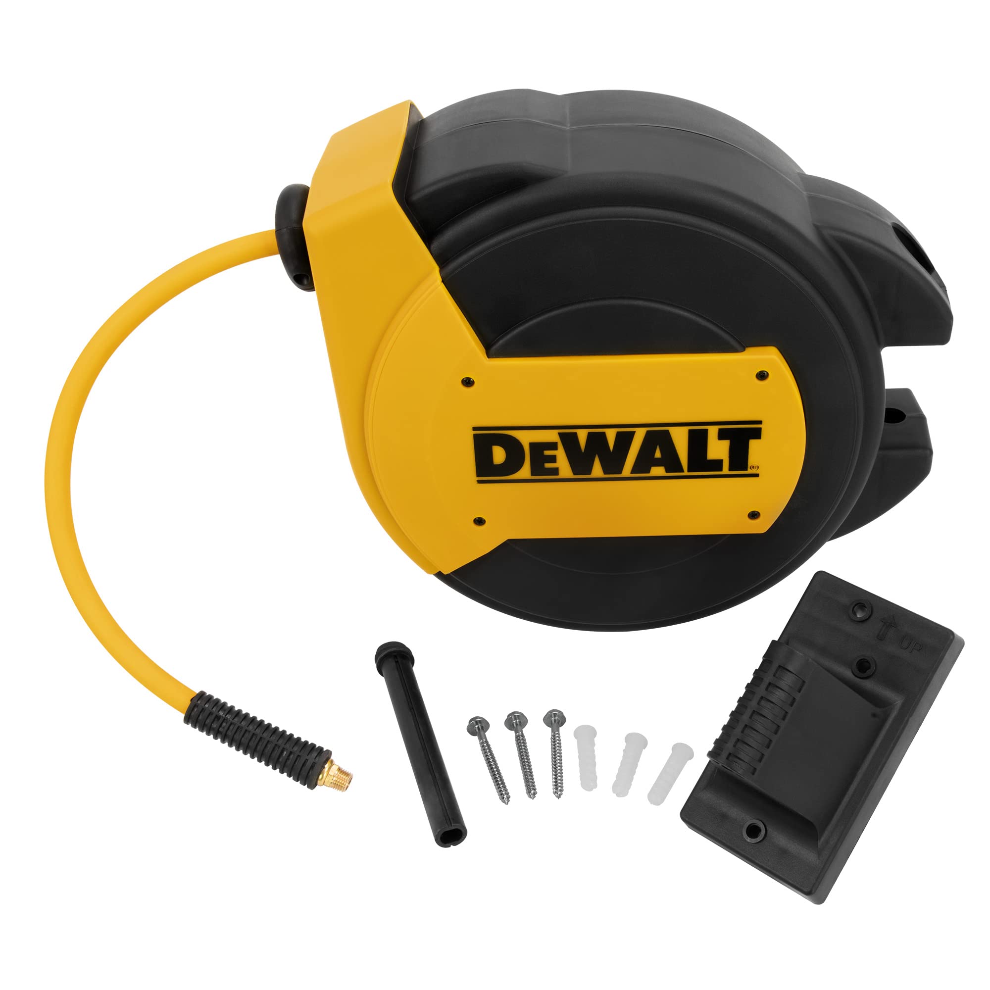 DEWALT 3/8 in. x 50 ft. Retractable Air Hose Reel with Automatic Rewind - 300 PSI MAX Durable Enclosed Air Compressor Hose for Workshop, Garage & Automotive Use - Ideal for Pneumatic Tools, Tire Inflation & Airbrushing