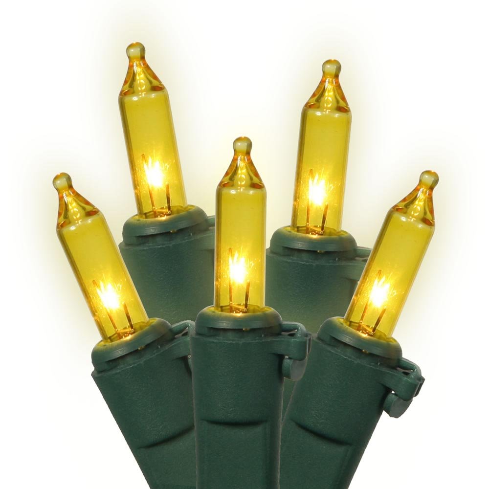 Vickerman 50-Light Gold Mini Christmas Lights Set on Green Wire - Indoor/Outdoor Holiday Decor for Tree, Home, Party & Wedding