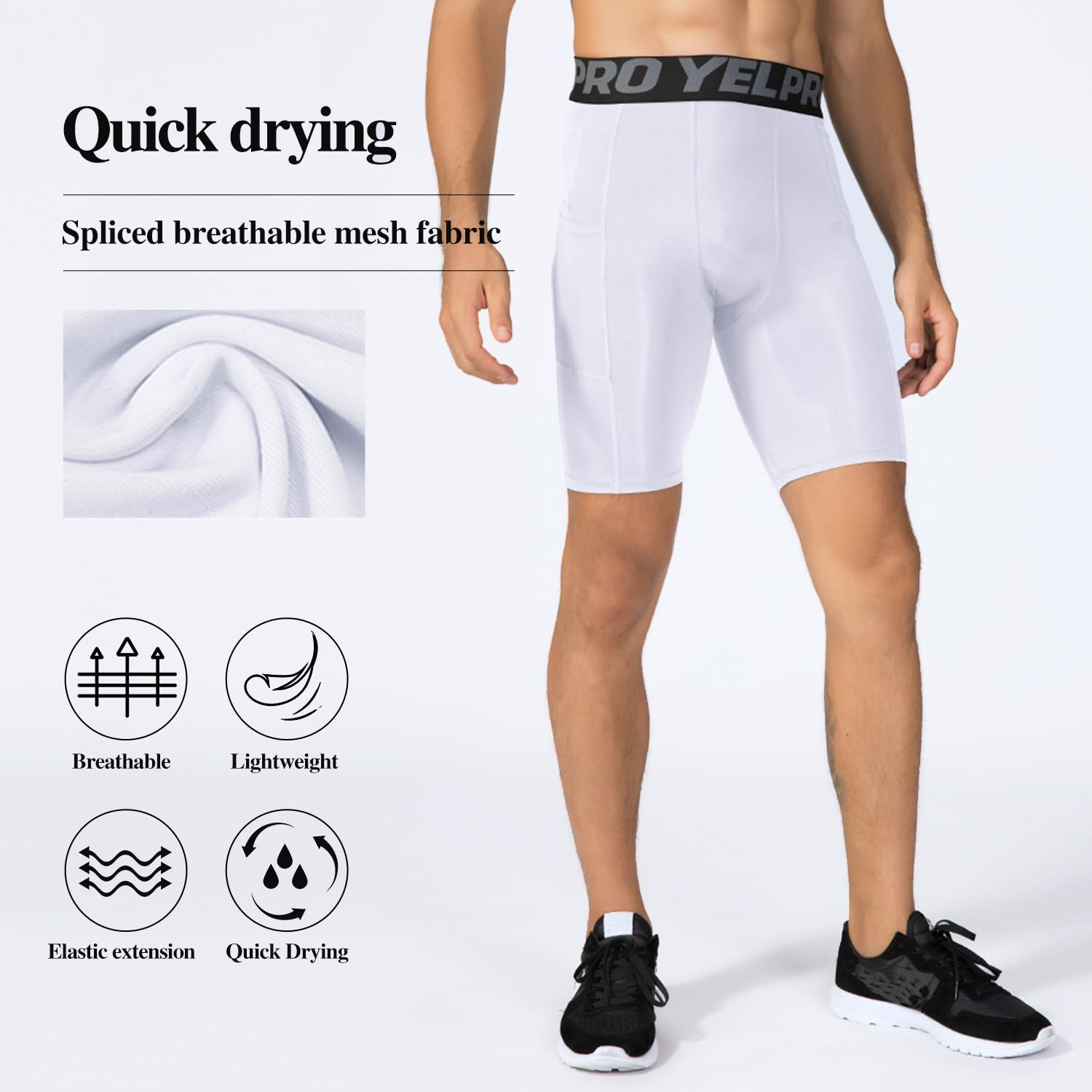 Yuerlian Men's Compression Shorts with Pockets - Breathable Spandex Workout Shorts for Running, Training & Athletic Performance - Ideal for Gym, Sports & Active Wear