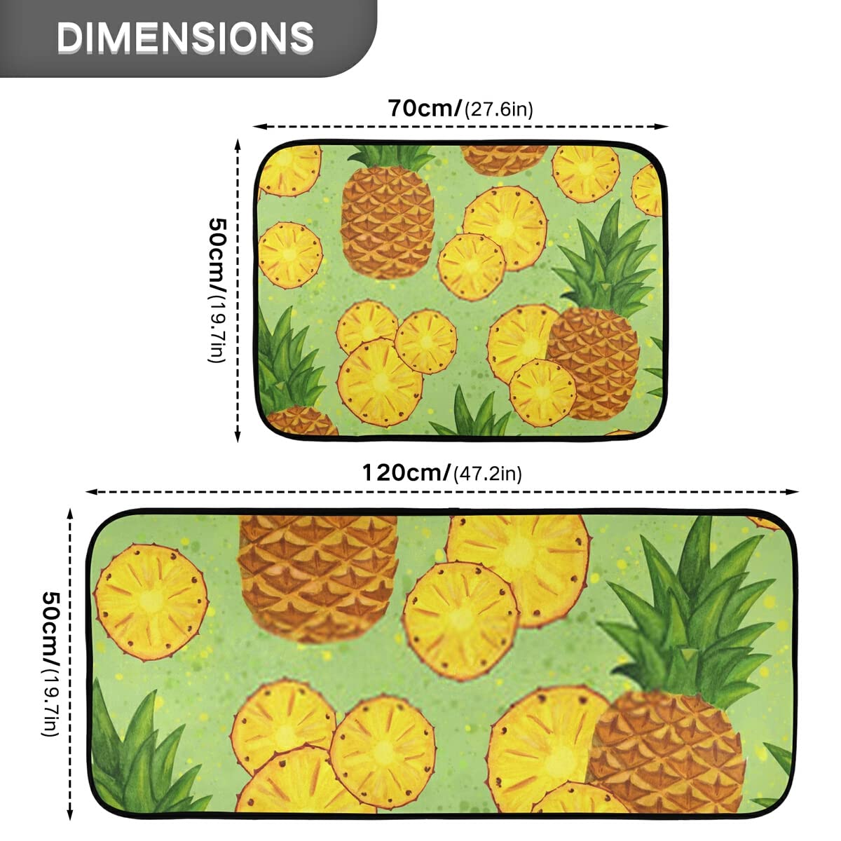 Non-Slip Washable Pineapple Tropical Fruit Kitchen Rugs Set of 2 - Anti-Skid Floor Mats for Sink, Laundry & Home Decor | Perfect for Kitchen, Bathroom & Entryway