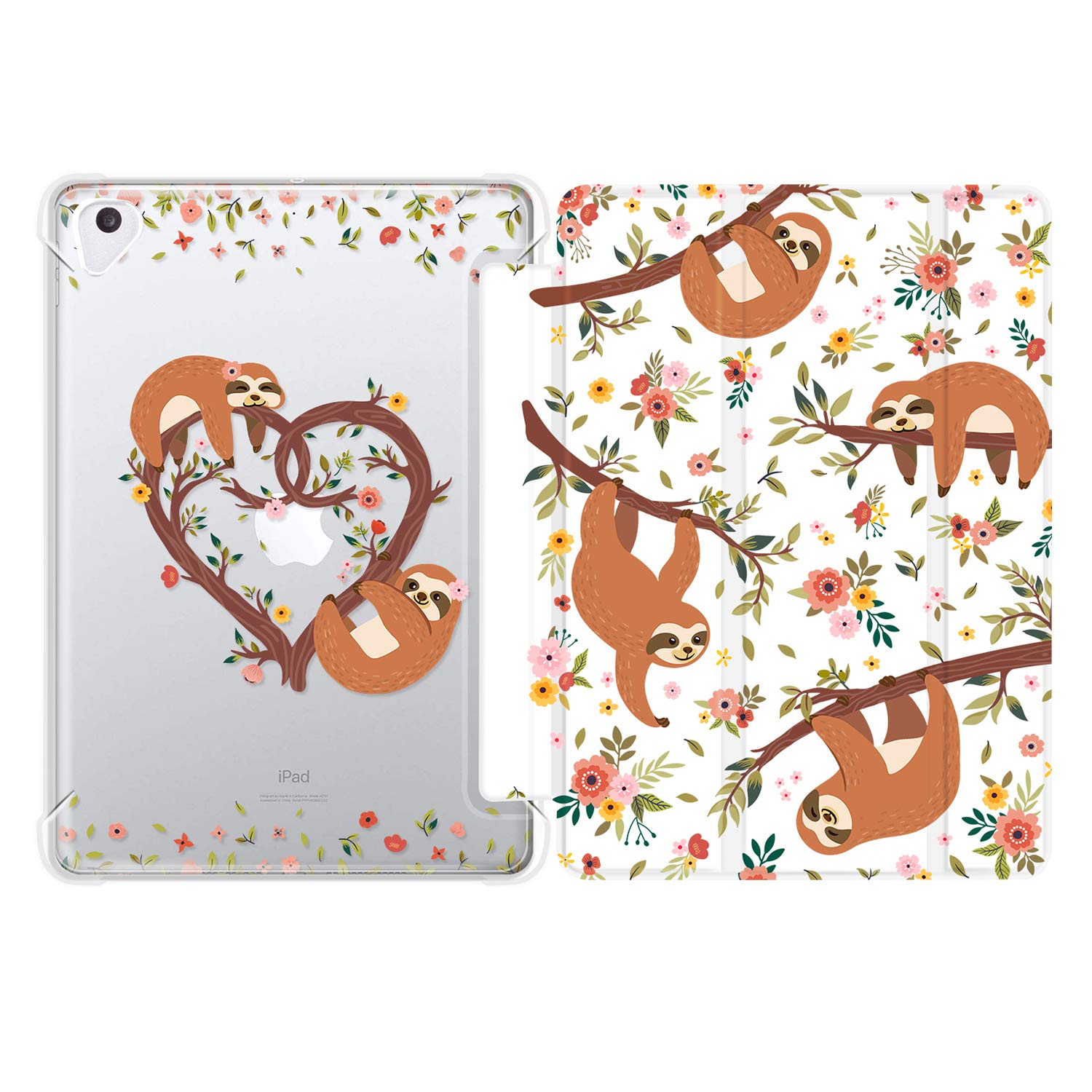 Premium PU Leather iPad Case for 9.7-inch iPad 6th/5th Gen & iPad Air 2 - Tri-fold Stand Cover with Auto Sleep/Wake (Floral Sloth Design) - Perfect for Work, Travel & Home Use