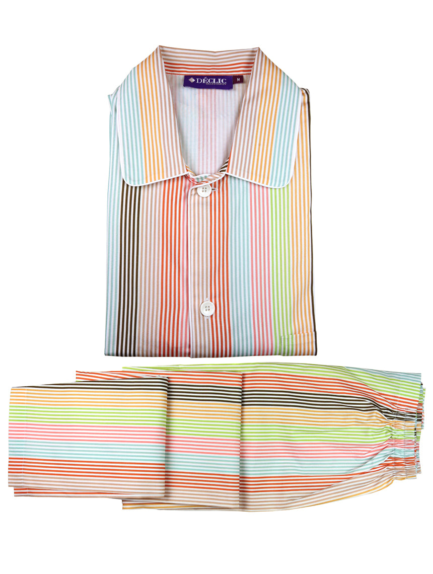 DÉCLIC Sherbet Stripe Pajamas for Women - Soft Cotton Sleepwear Set with Comfortable Fit - Perfect for Lounge, Sleepovers & Relaxing at Home