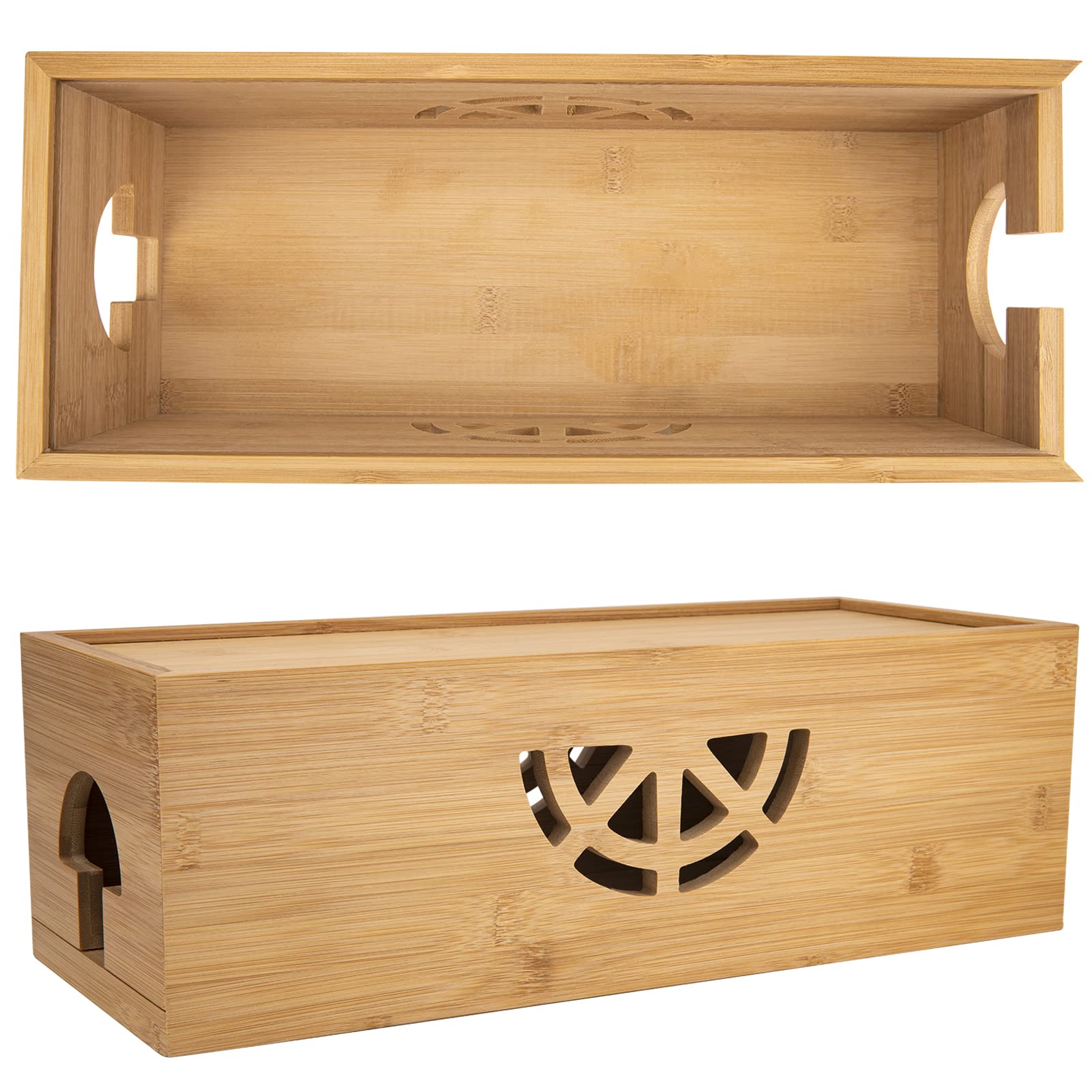 Bamboo Cable Management Box - Cord Organizer for Desk, TV, Home & Office - Hide Wires & Power Strips Neatly - Perfect for Computer, Entertainment Center & Workspace Organization