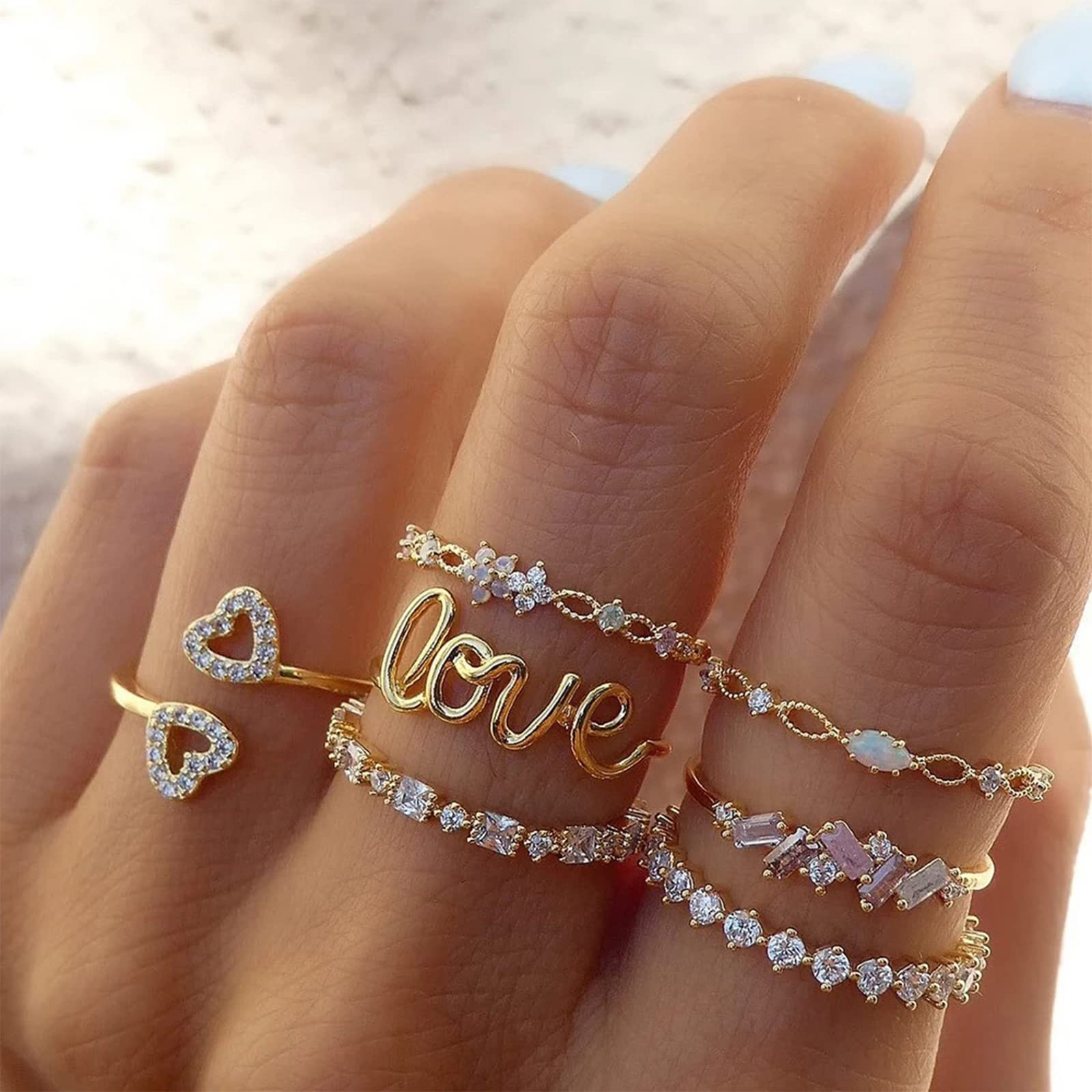 Trendy Gold Stackable Rings for Women - Boho Star Moon Heart Knuckle Rings Set, Minimalist Jewelry Pack for Birthday Gifts, Easter Basket Stuffers | Perfect for Everyday Wear, Layering & Special Occasions