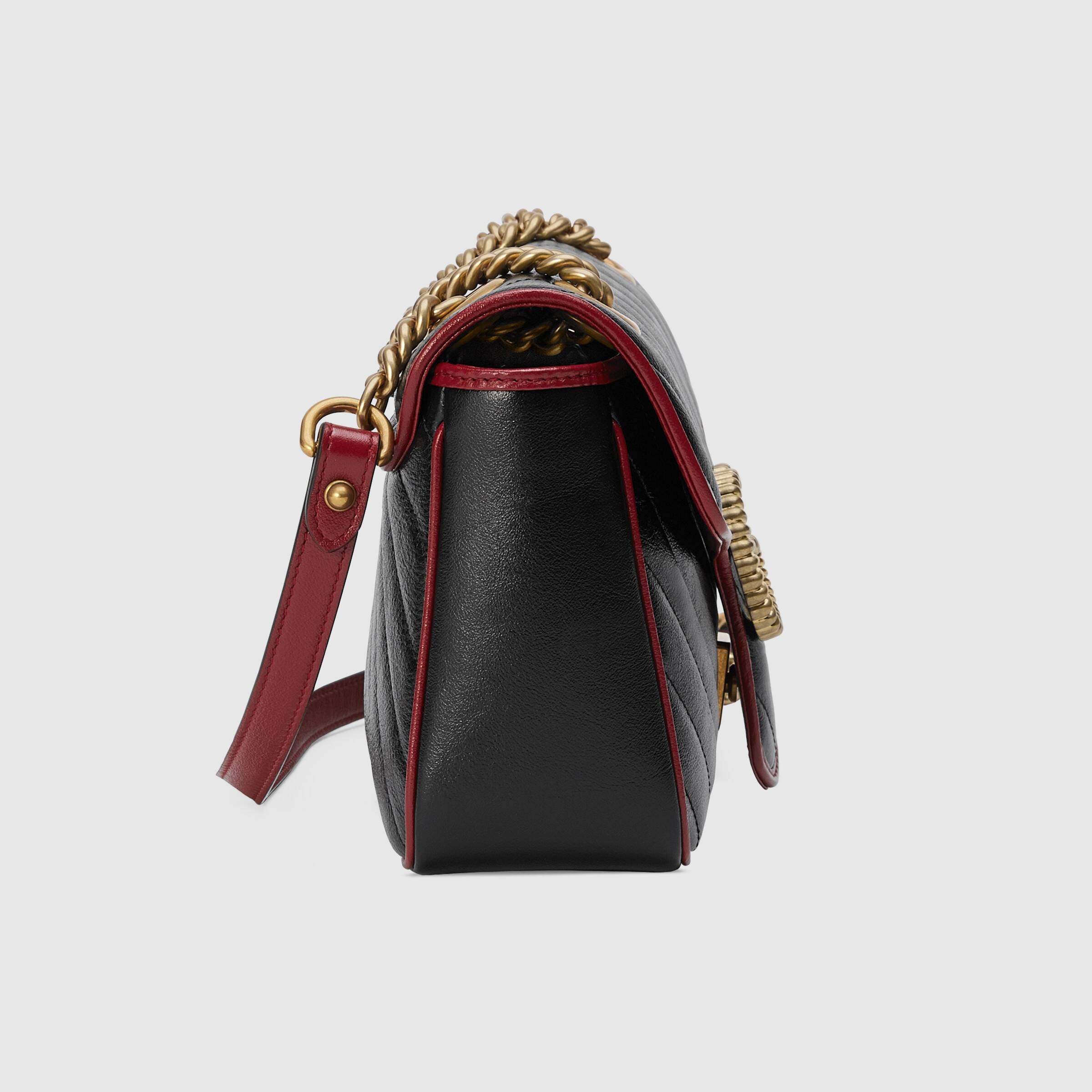 Gucci GG Marmont Matelassé Mini Bag in Black & Cerise - Luxury Crossbody Purse for Women, Perfect for Date Night & Evening Events