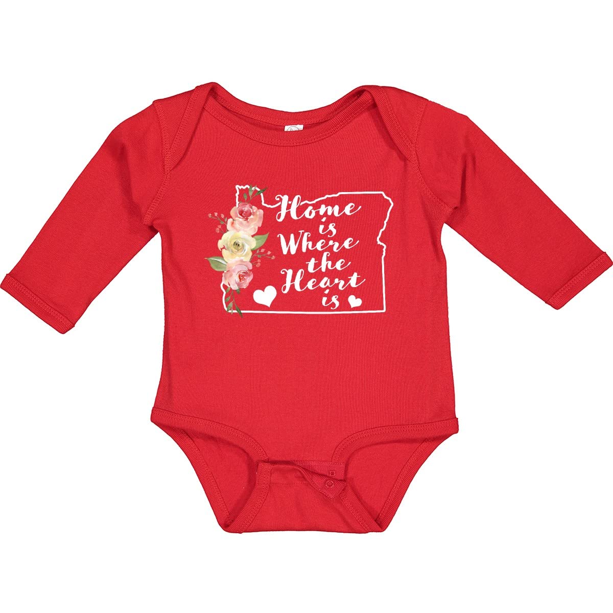 Oregon Home is Where The Heart is Watercolor Long Sleeve Baby Bodysuit - Soft Cotton Creeper for Newborns & Infants - Perfect for Family Photos, Holidays & Casual Outings