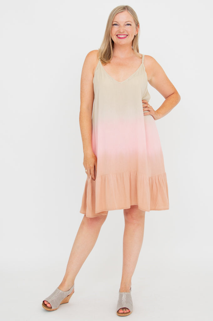 Ettie Dress - Tan Dip Dye Summer Maxi Dress for Women | Boho Chic Beach Dress for Vacation, Wedding Guest & Outdoor Events