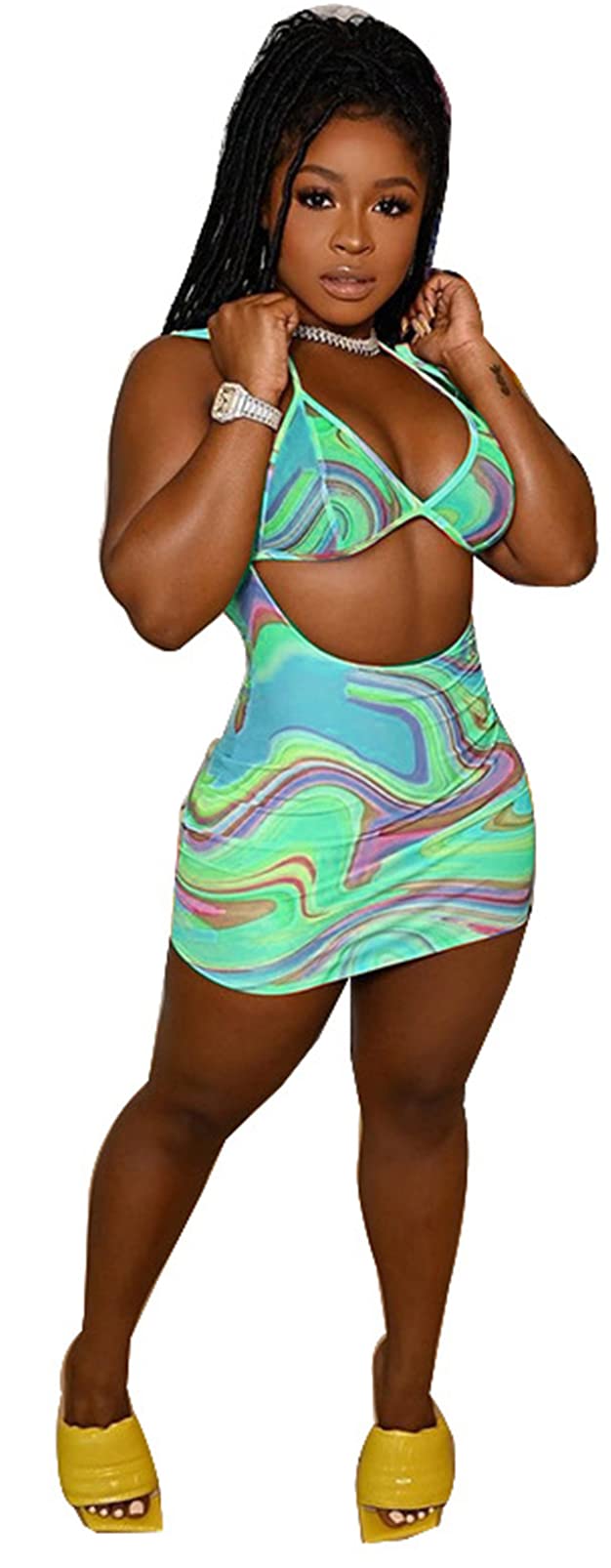 Sexy 2-Piece Printed Bra Top & Bodycon Skirt Set - Women's Clubwear Party Outfit for Nightlife, Clubbing & Date Nights