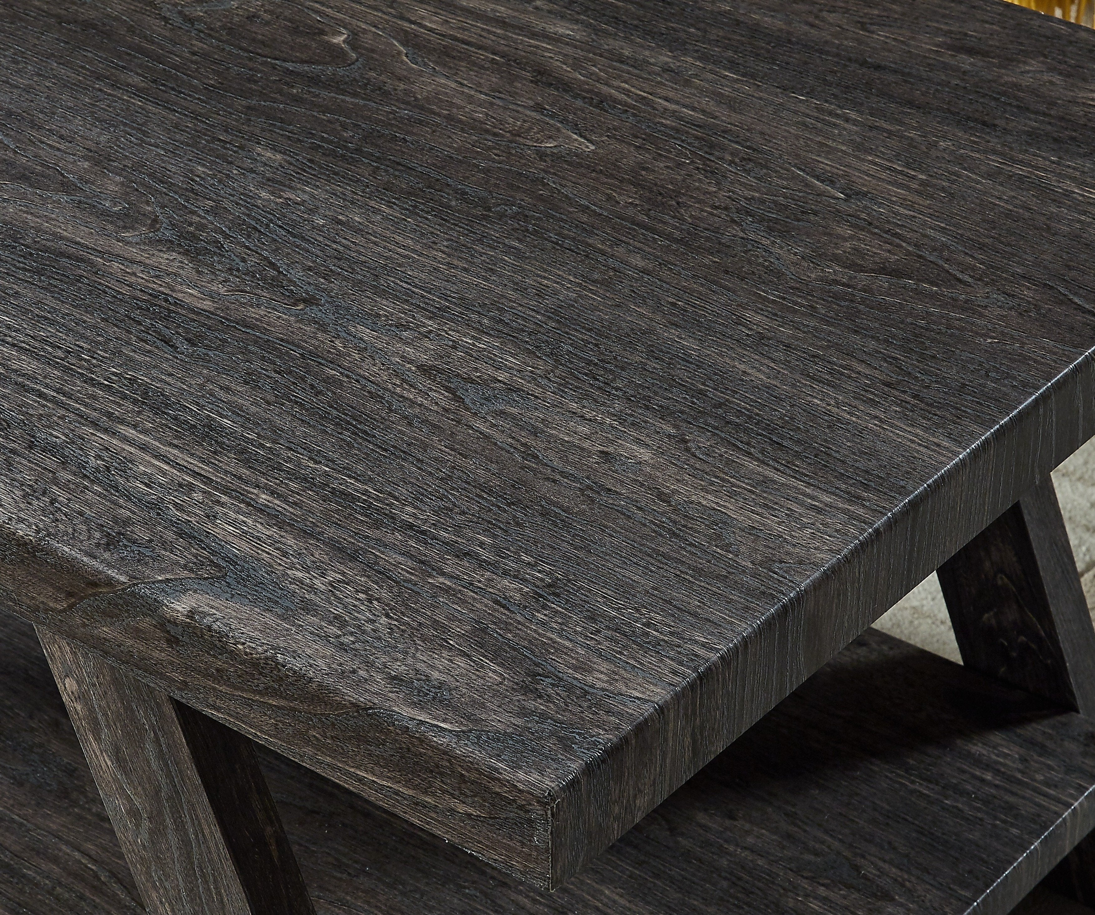 Roundhill Furniture Athens Contemporary Replicated Wood Shelf Coffee Table in Charcoal Finish - Modern Living Room Centerpiece for Home Decor & Storage