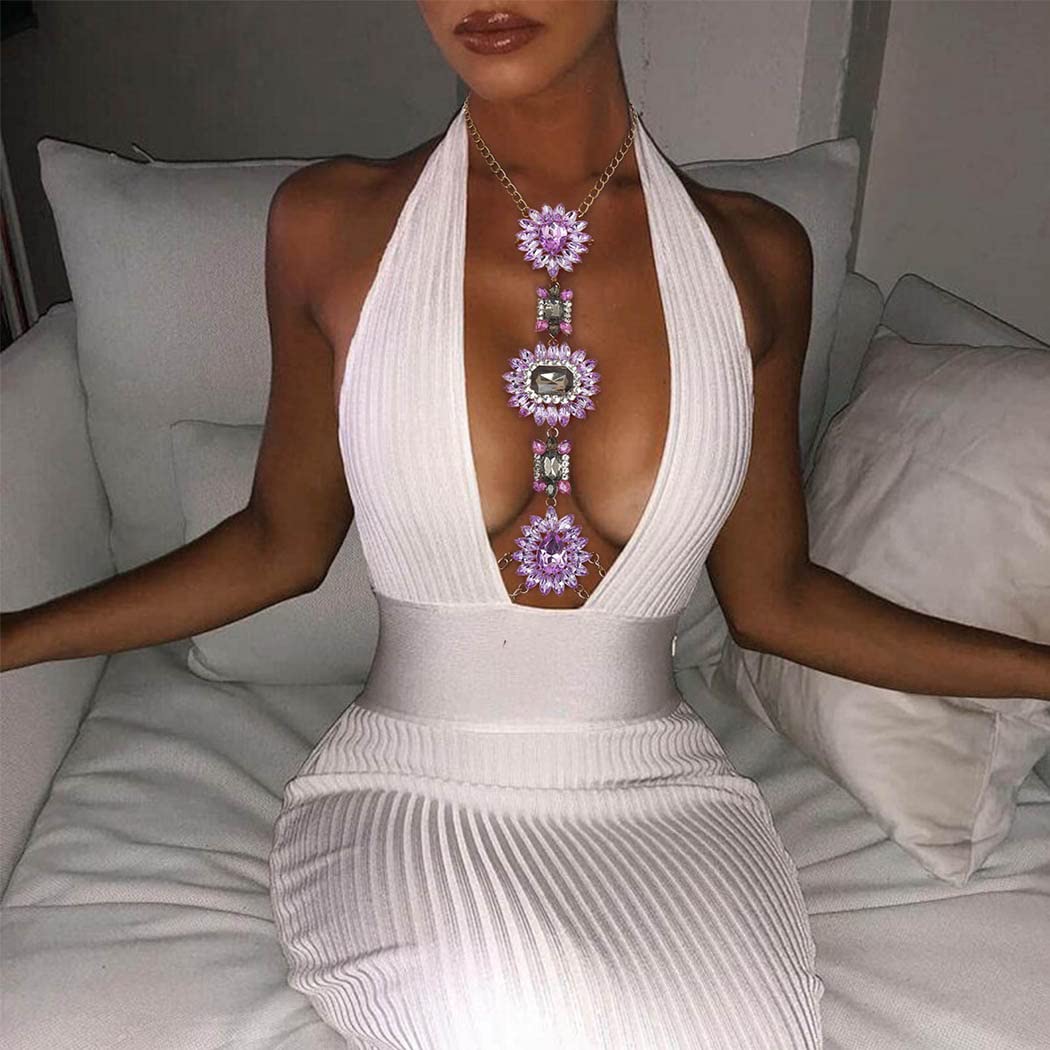 Boho Rhinestone Statement Crystal Necklace & Body Chain for Women | Elegant Summer Beach Jewelry Accessories | Perfect for Music Festivals, Vacations, and Boho Chic Outfits