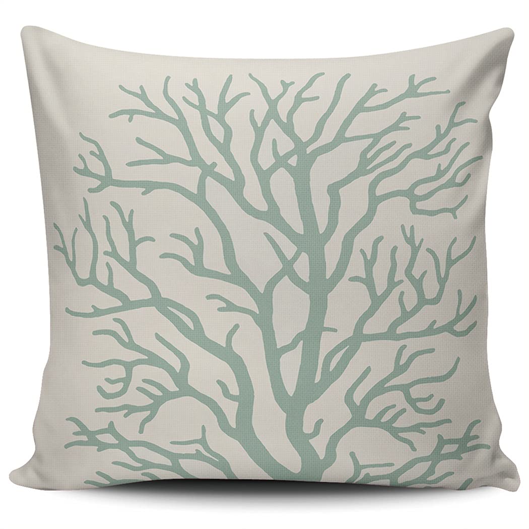 Seafoam Green Coral Tree Throw Pillow Cover 20x20 Inch - Double Sided Printed Square Cushion Case for Sofa, Bed, Living Room Decor - Home Decoration Accessories (Set of 1)