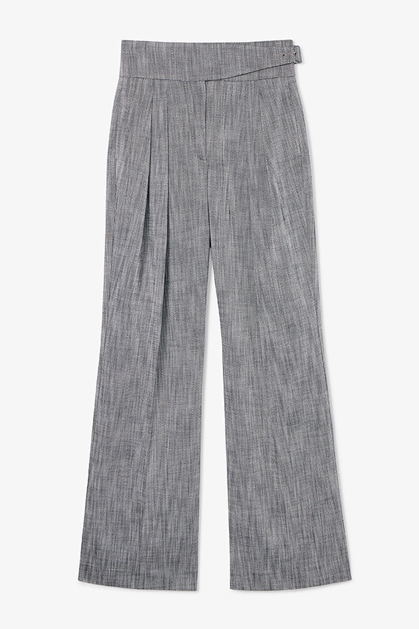 Premium Bronny Cummerbund Trouser - Porto Weave in Black/White | Formal Wear for Weddings, Prom & Evening Events